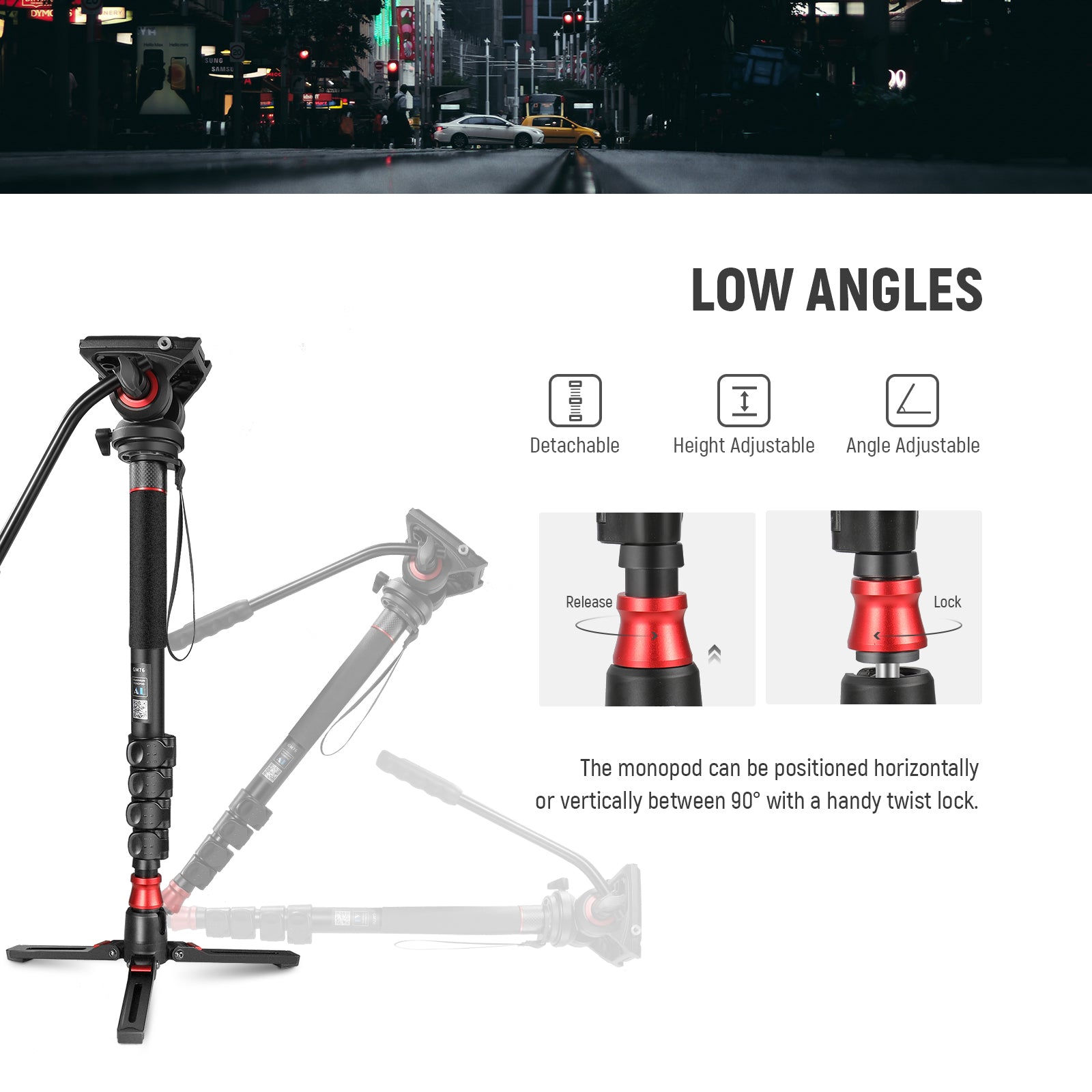 NEEWER GM76 Professional Camera Monopod can be positioned horizontally or vertically.