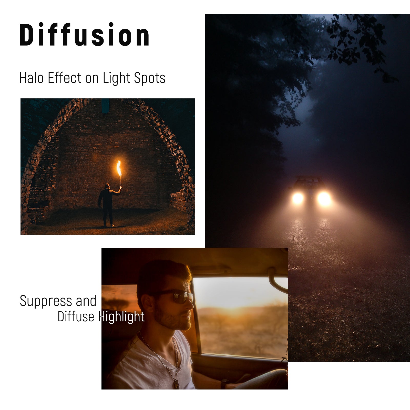 NEEWER Black Diffusion 1/2 Filter creates a light and hazy cinematic effect.