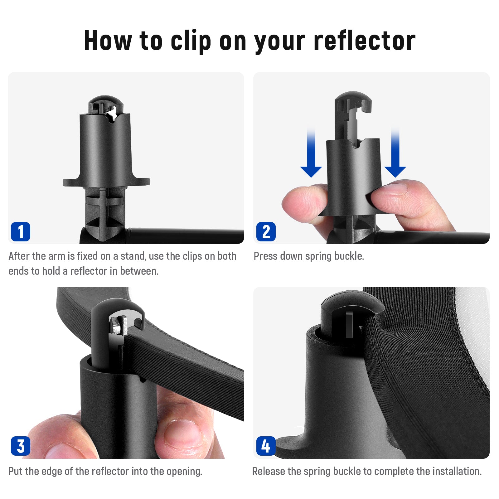NEEWER Extendable Reflector Holder Arm is easy to clip onto your reflector