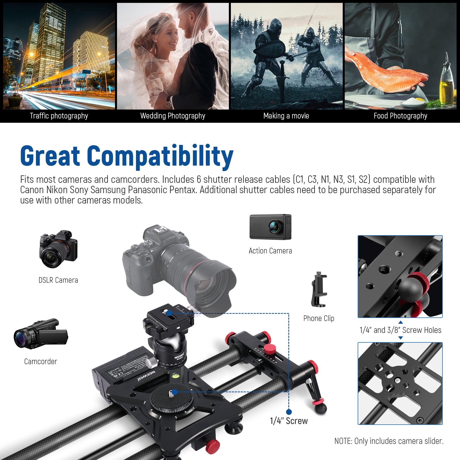 Great Compatibility of the NEEWER ER1 Motorized Camera Slider