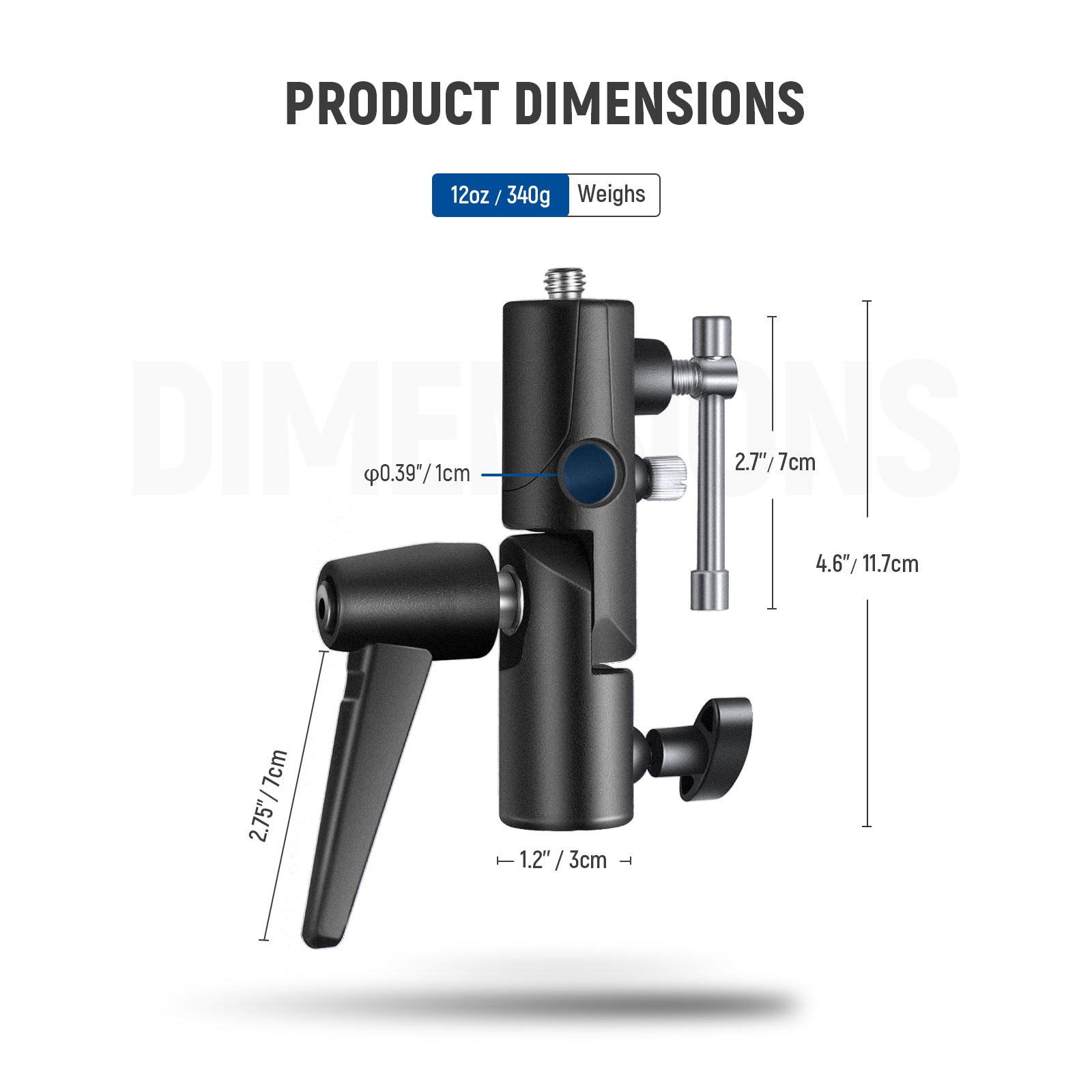 Product dimensions of the NEEWER H-Type Mount Camera Flash Bracket