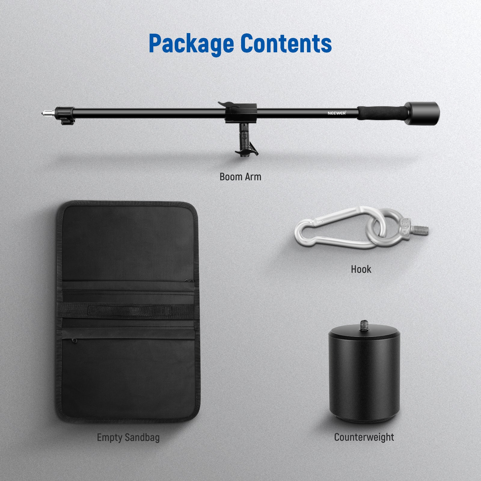 Package Contents of the NEEWER Tripod Boom Arm with Sandbag Kit