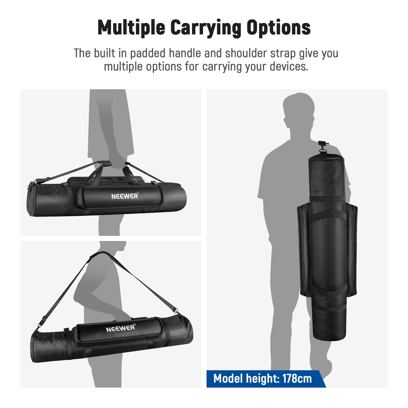 This NEEWER Tripod Carrying Case offers multiple carrying options.