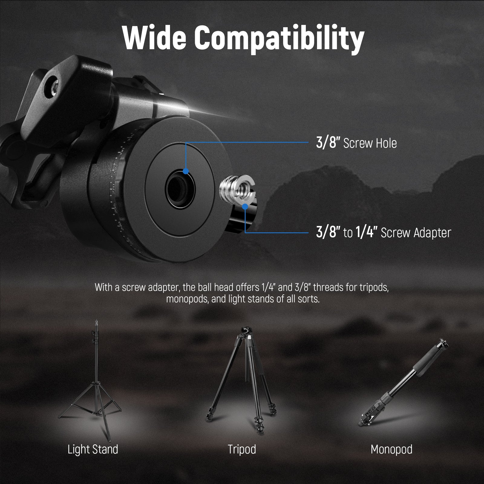 Wide Compatibility of the NEEWER GM36 36mm Metal Panorama Camera Tripod Ball Head
