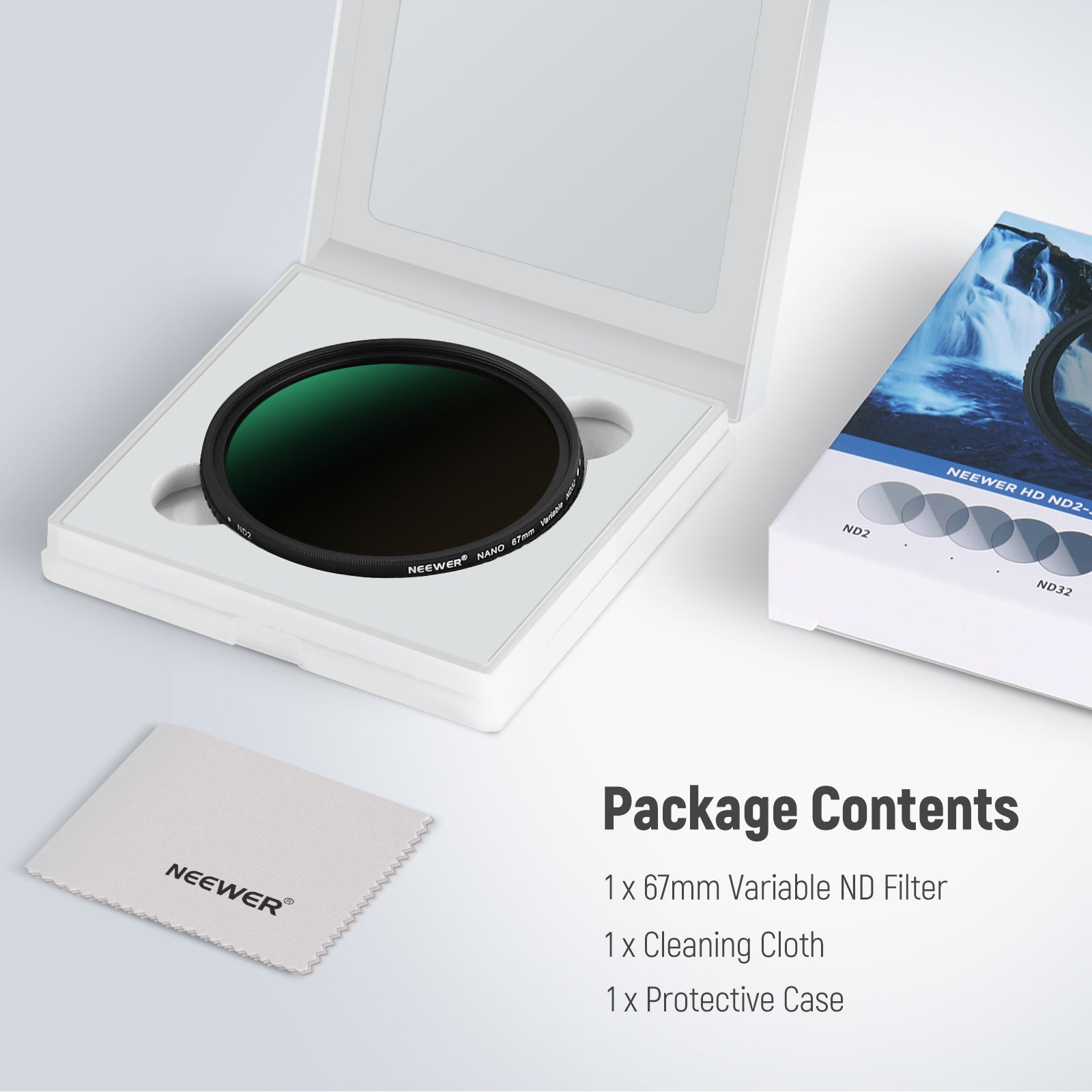 Package Contents of the NEEWER 67mm Variable ND Filter Kit