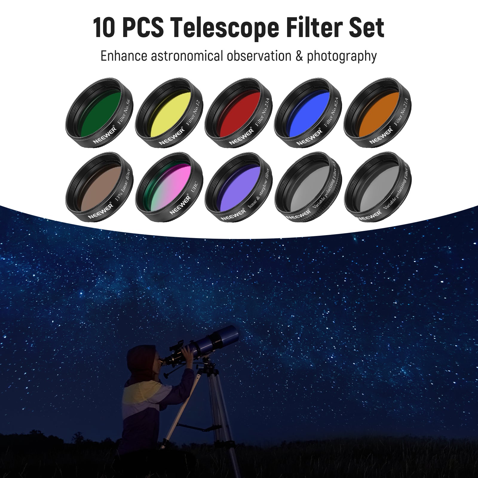 NEEWER 10PCS Telescope Filter Set