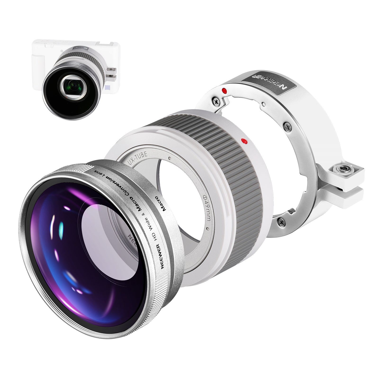 NEEWER 2-in-1 Wide Angle&10x Macro Lens for Sony ZV-1 - White