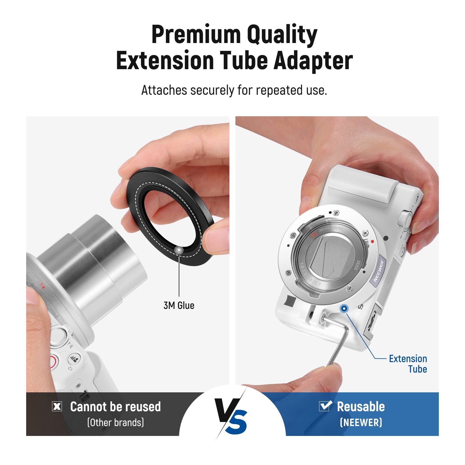 This camera lens kit includes a premium quality extension tube.