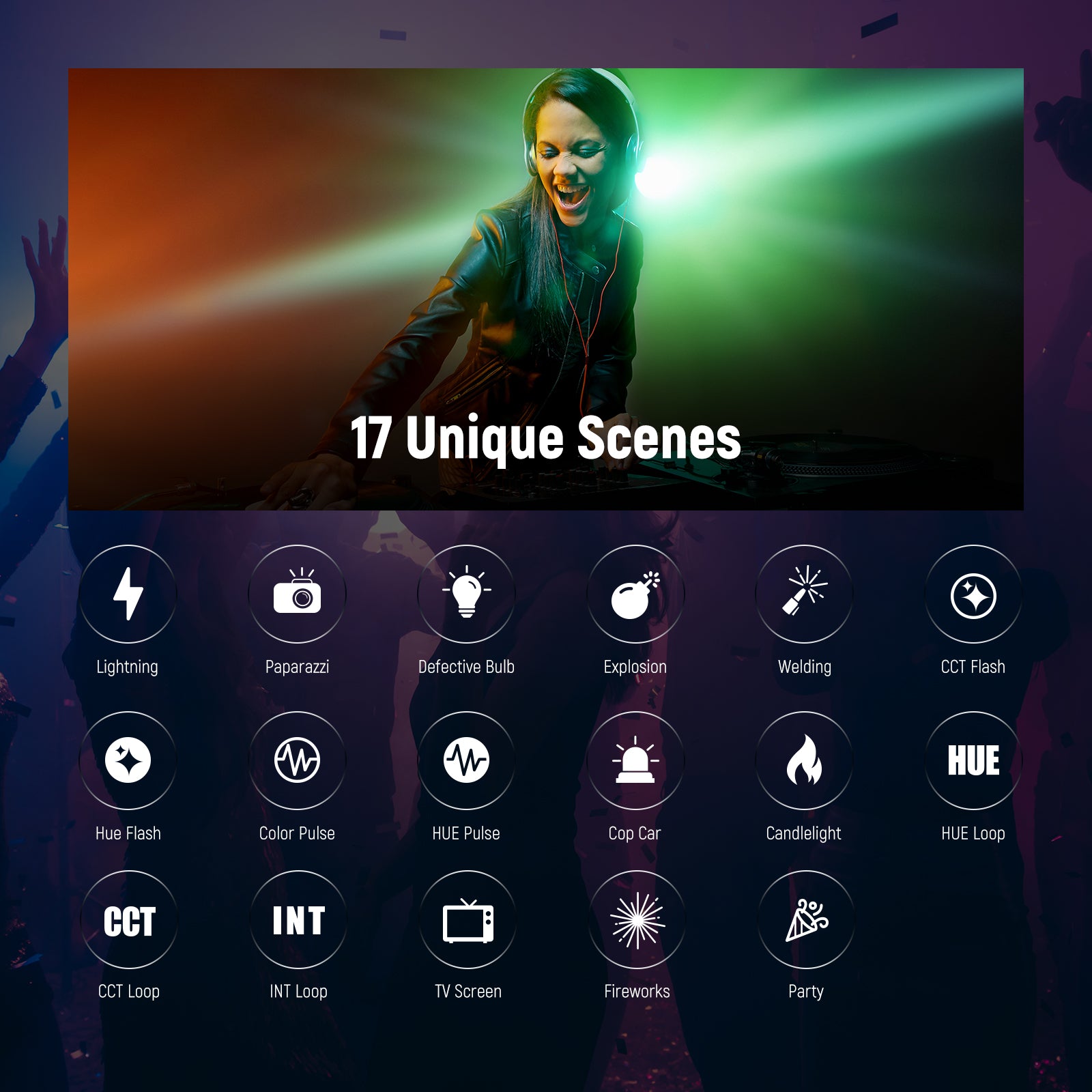 17 dazzling and unique lighting scenes give realistic lighting on the shoot