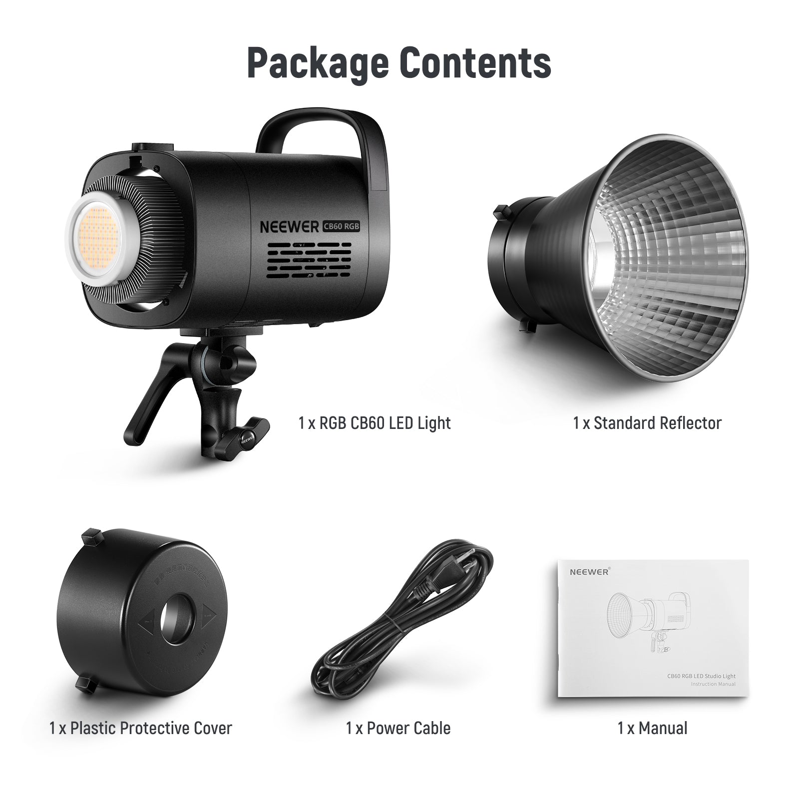 Package Contents of the NEEWER CB60 RGB 70W LED Video Light