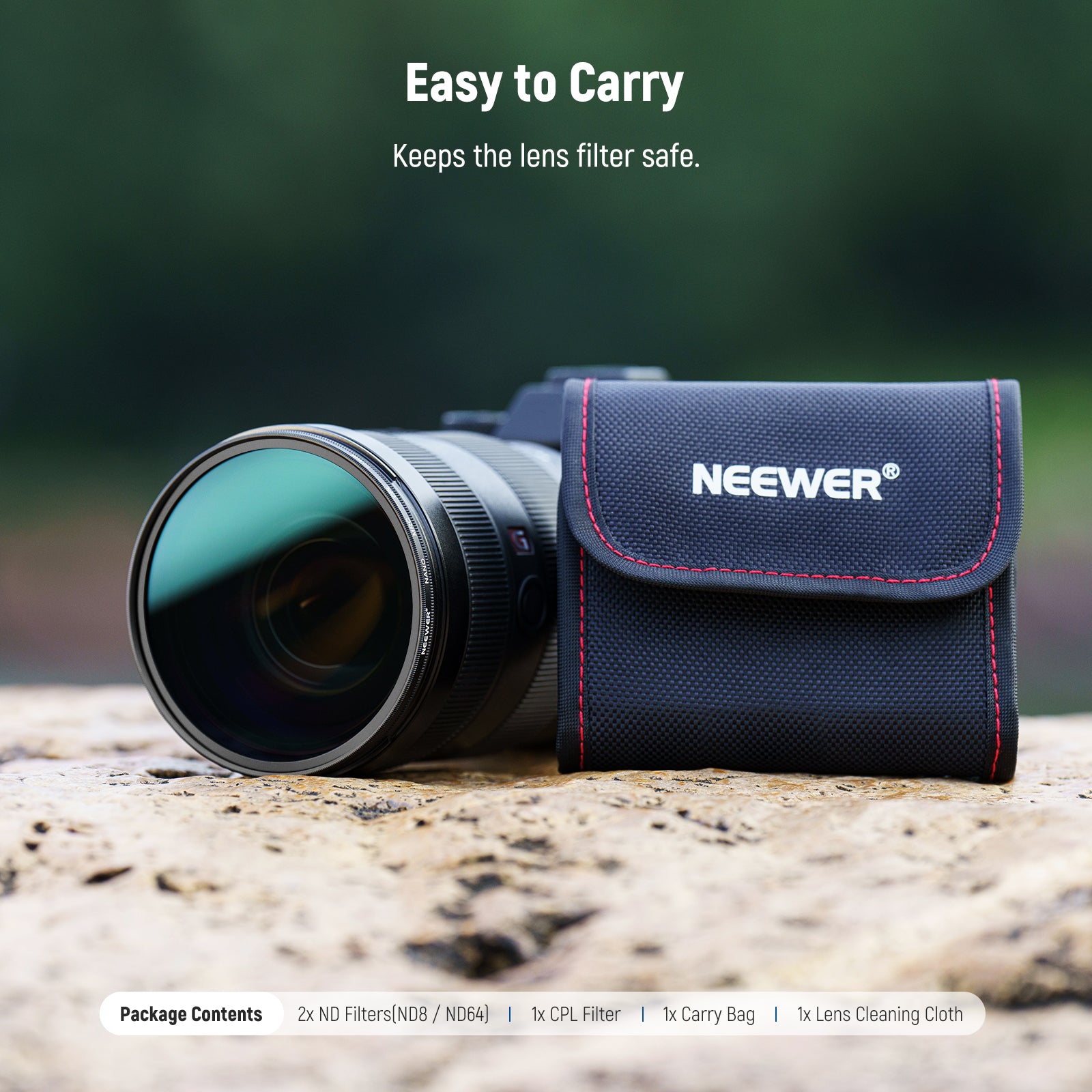 This NEEWER ND & CPL Lens Filter Kit is easy to carry.