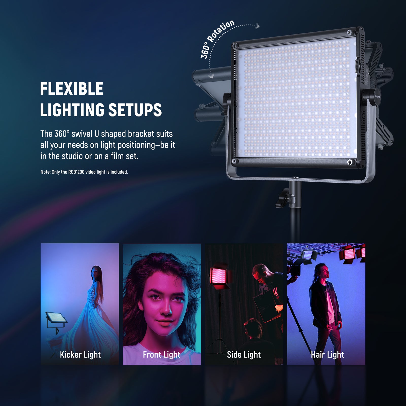 The 360° swivel U shaped bracket suits all your need on light positioning.