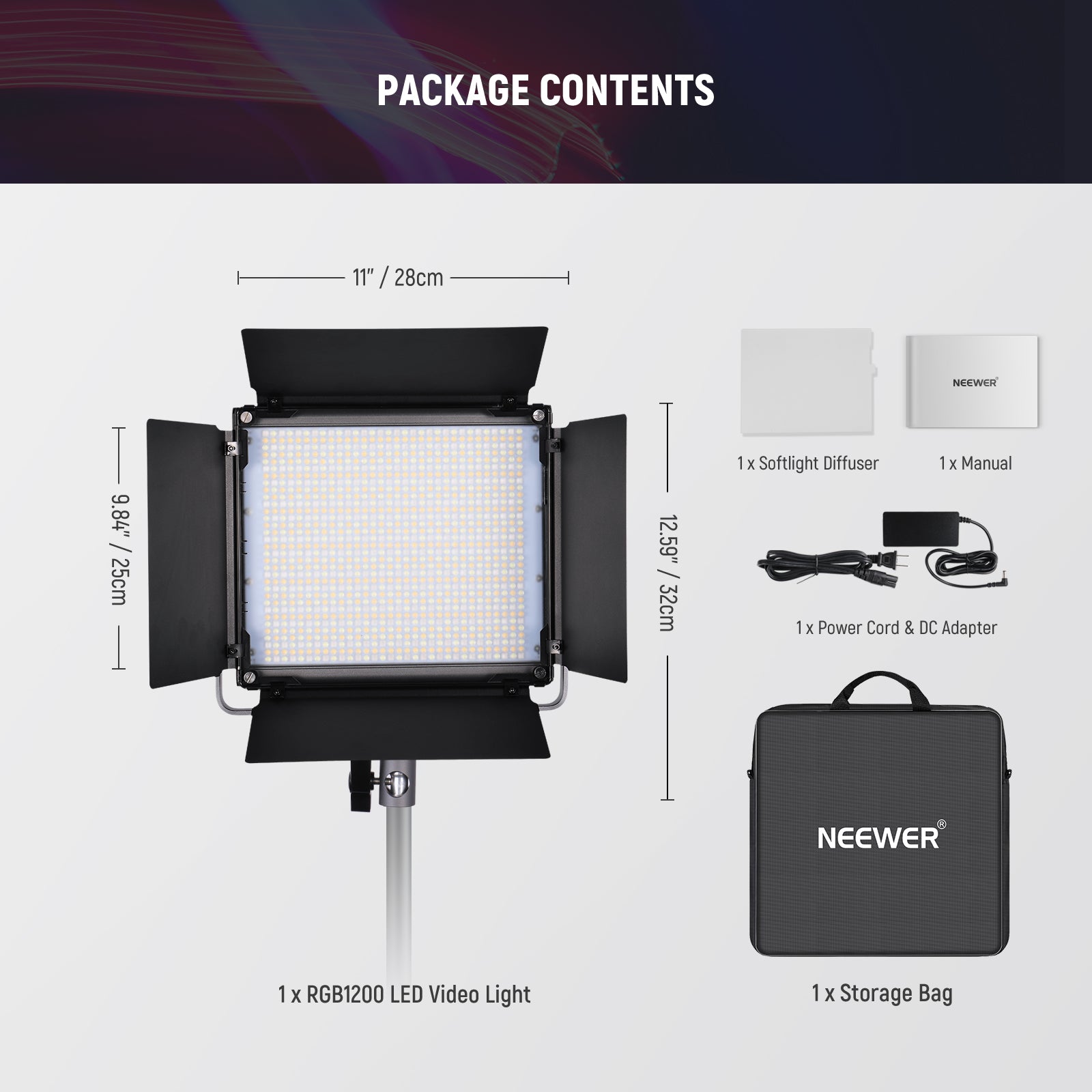 Package Contents of the NEEWER RGB1200 RGB Outdoor Light