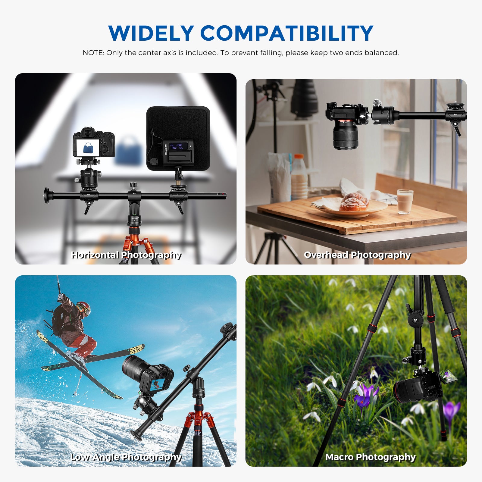 Wide Compatibility of the NEEWER Horizontal Tripod Center Axis