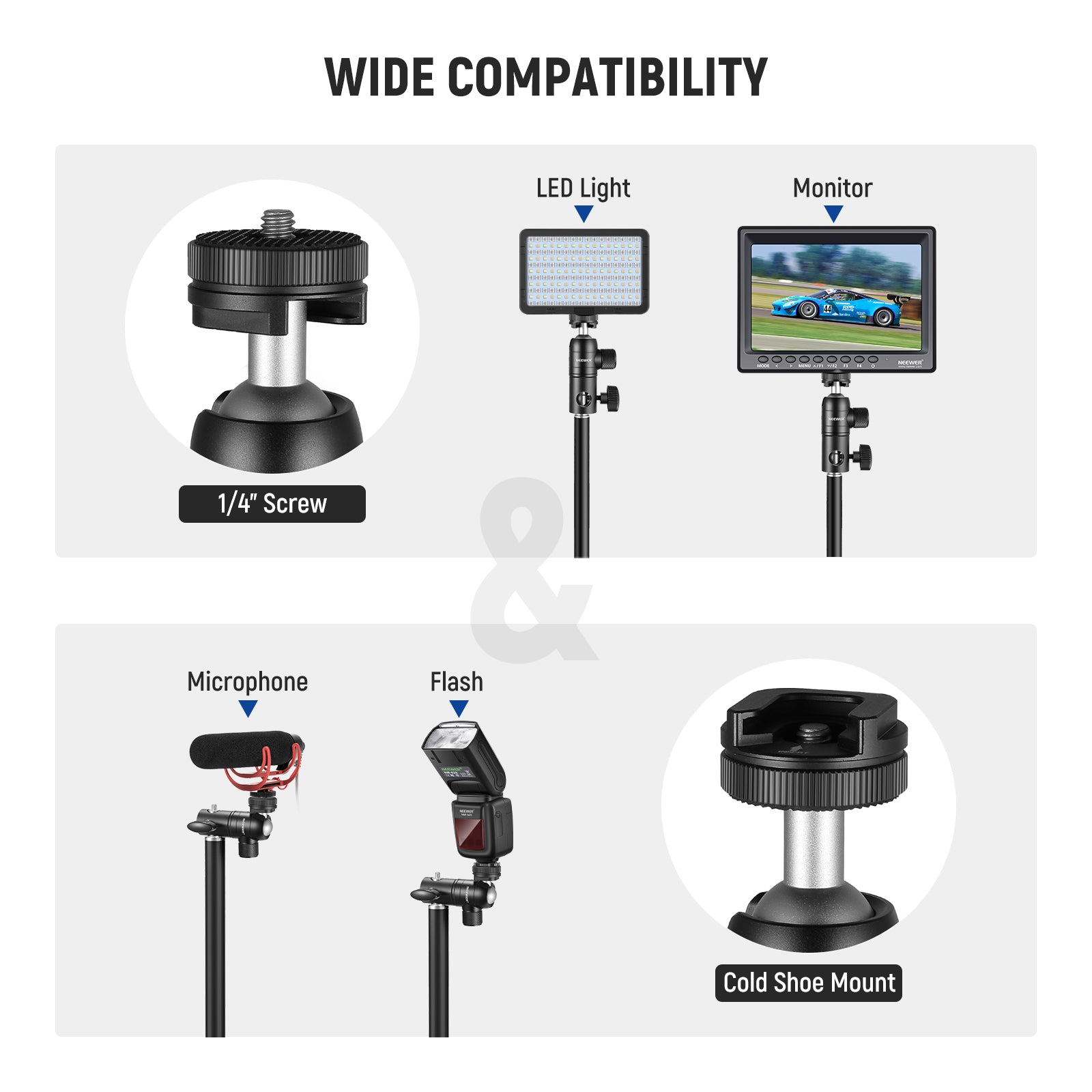 Wide Compatibility of the NEEWER ST-GM06 NEEWER Light Stand Mount Adapter