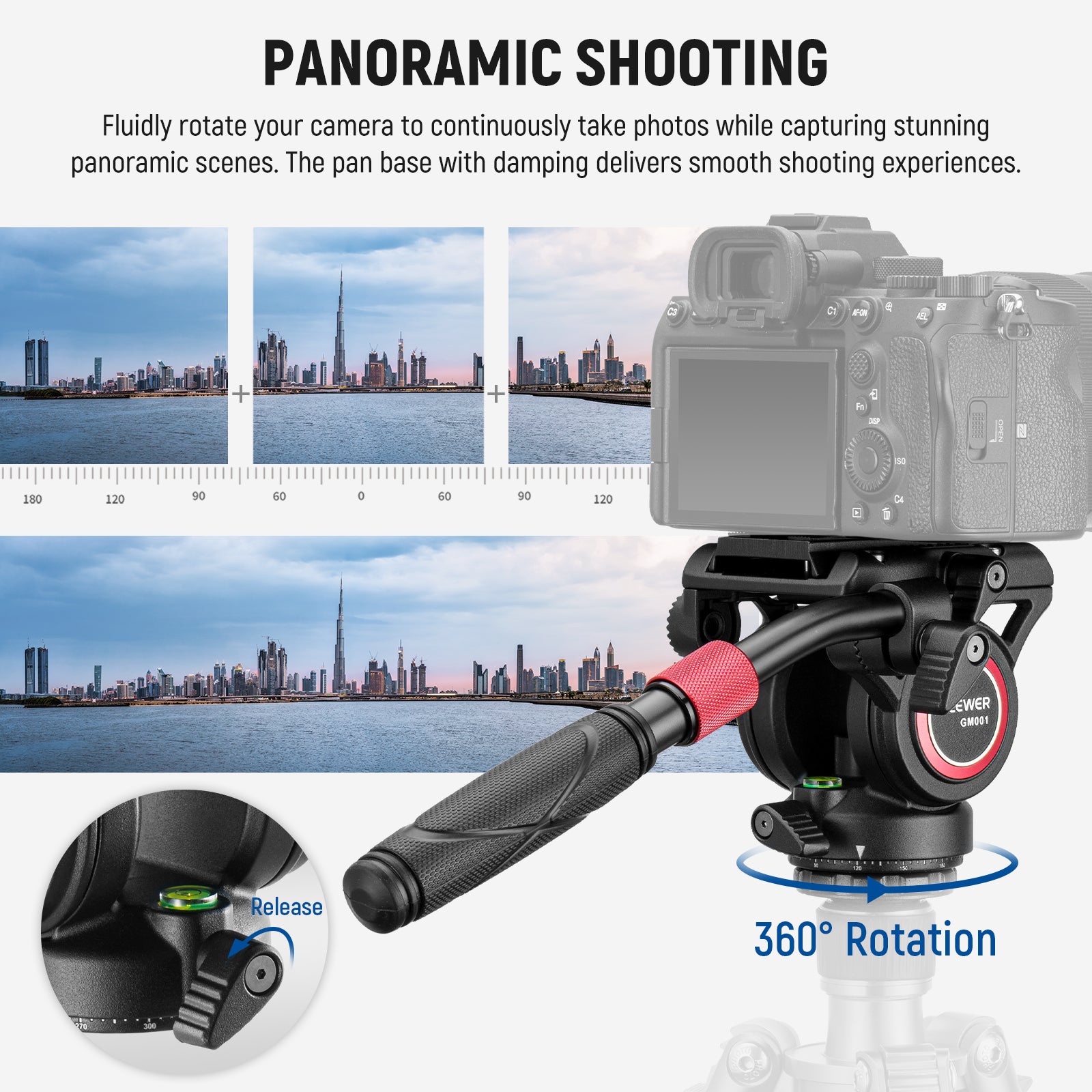 On the pan base with 360° scale marking, you can take spectacular panoramic images