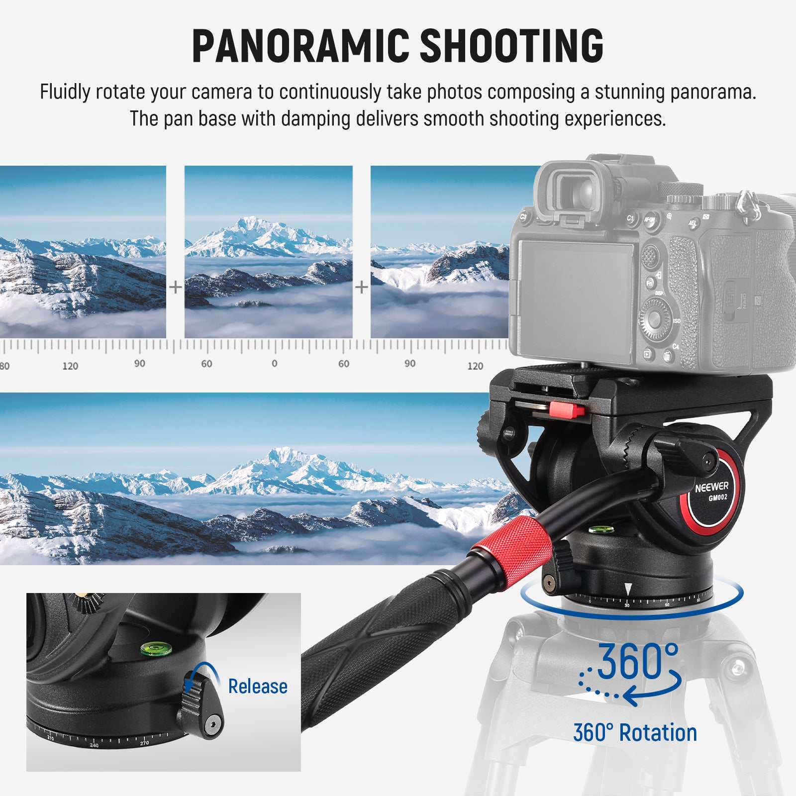 NEEWER GM002 Heavy Duty Video Tripod Fluid Head allows you to capture spectacular panoramic images.