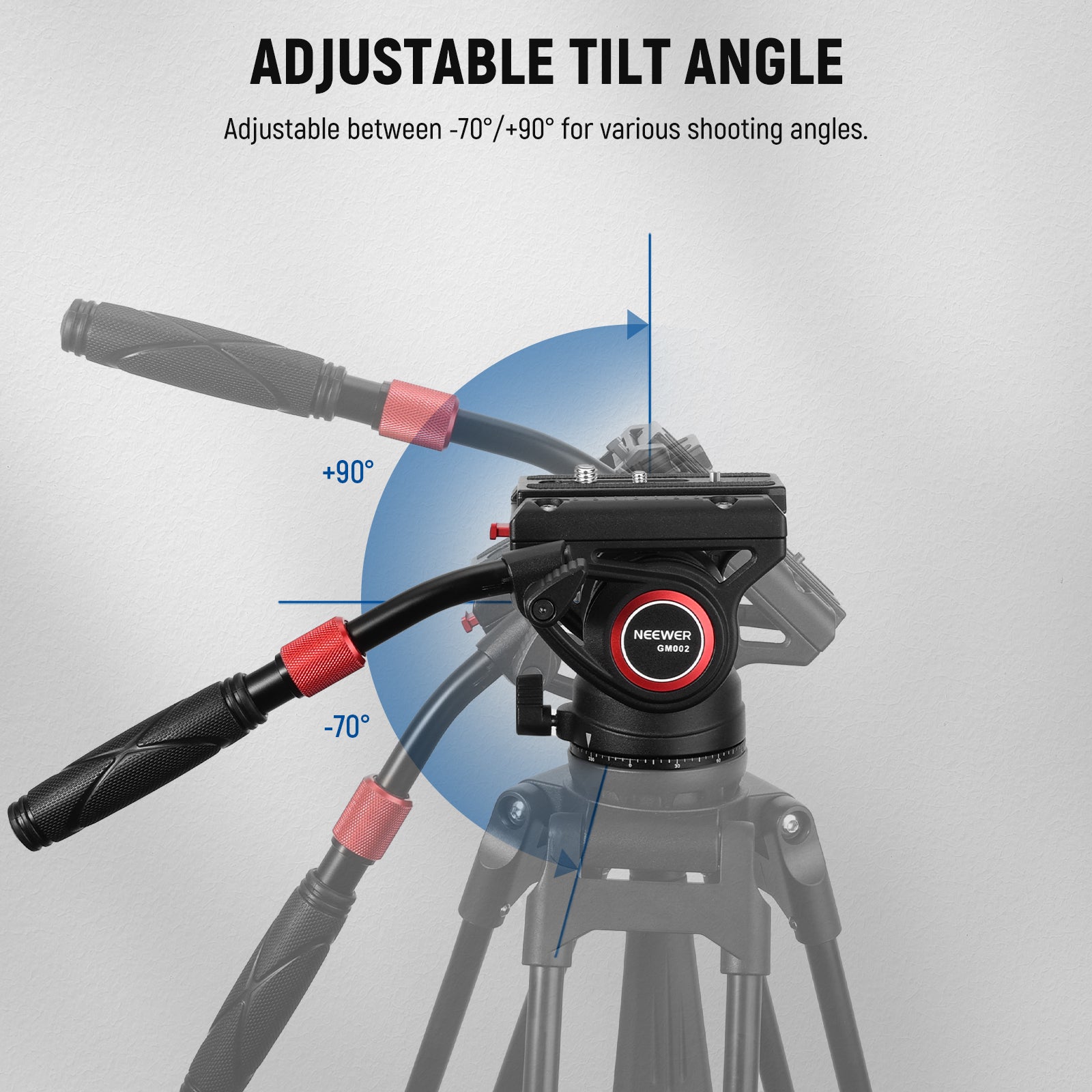 NEEWER GM002 Heavy Duty Video Tripod Fluid Head is adjustable for various shootign angles.