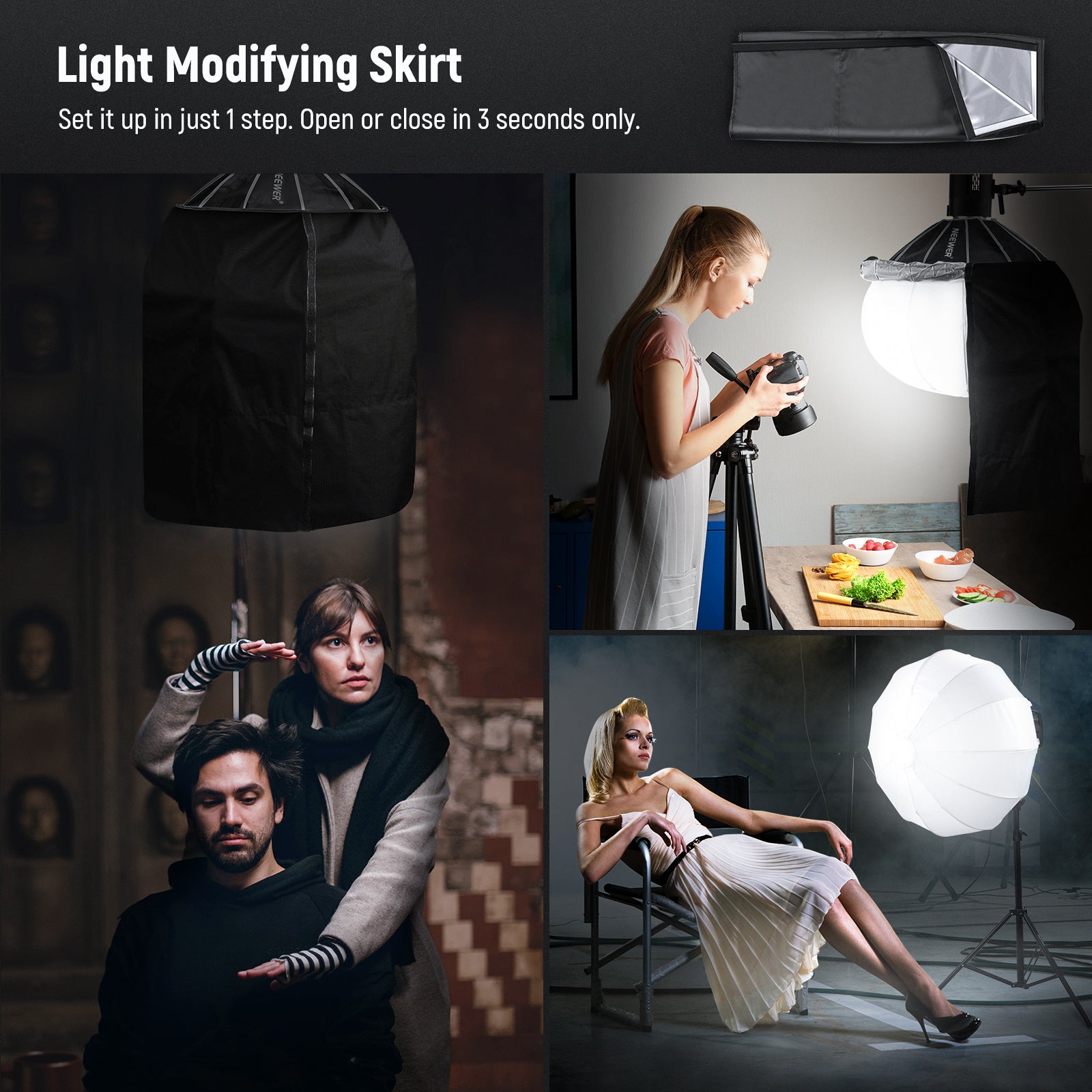 NEEWER NS65L Lantern Softbox is easy to open and close.