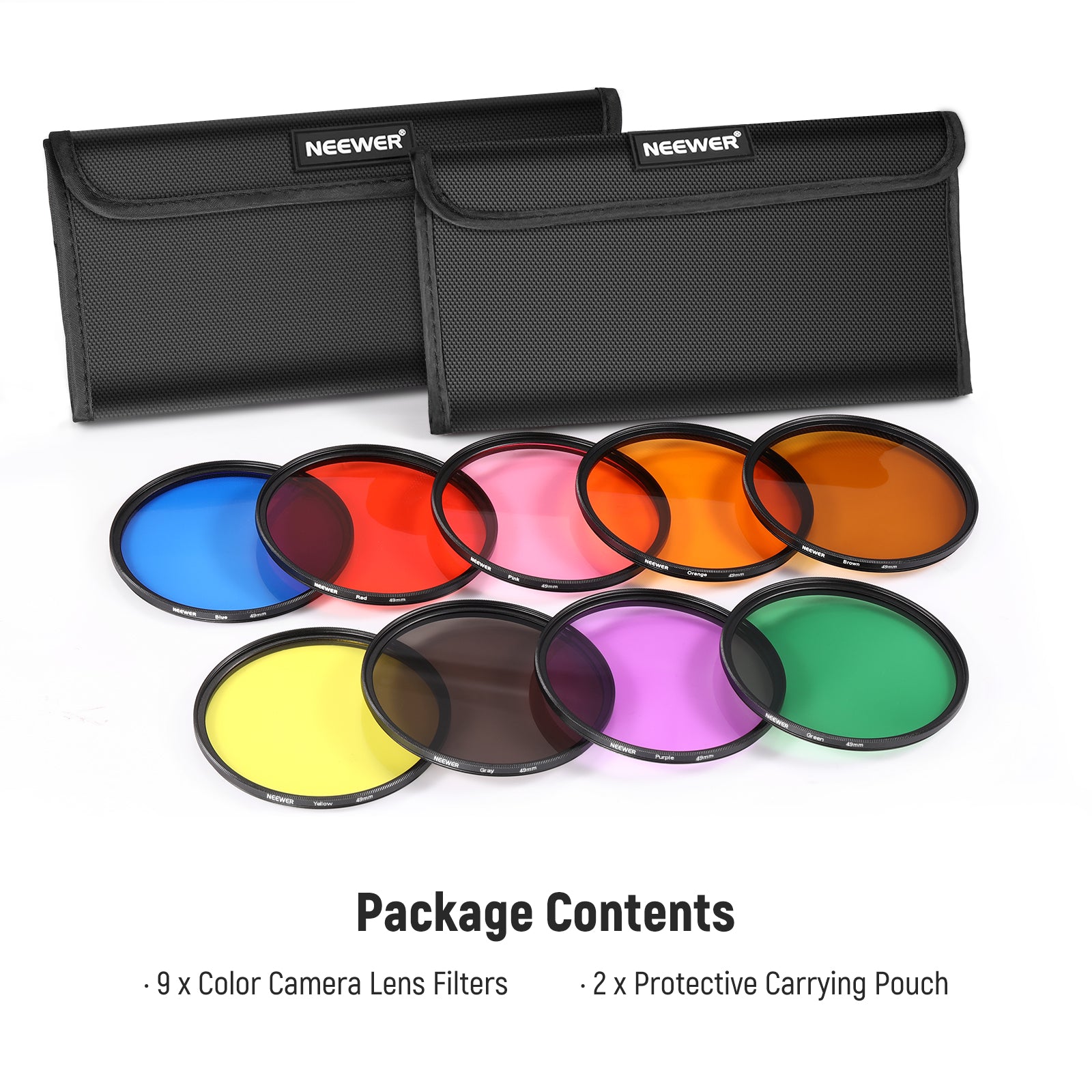 Package Contents of the NEEWER 9 Pack Full Color Lens Filter Set