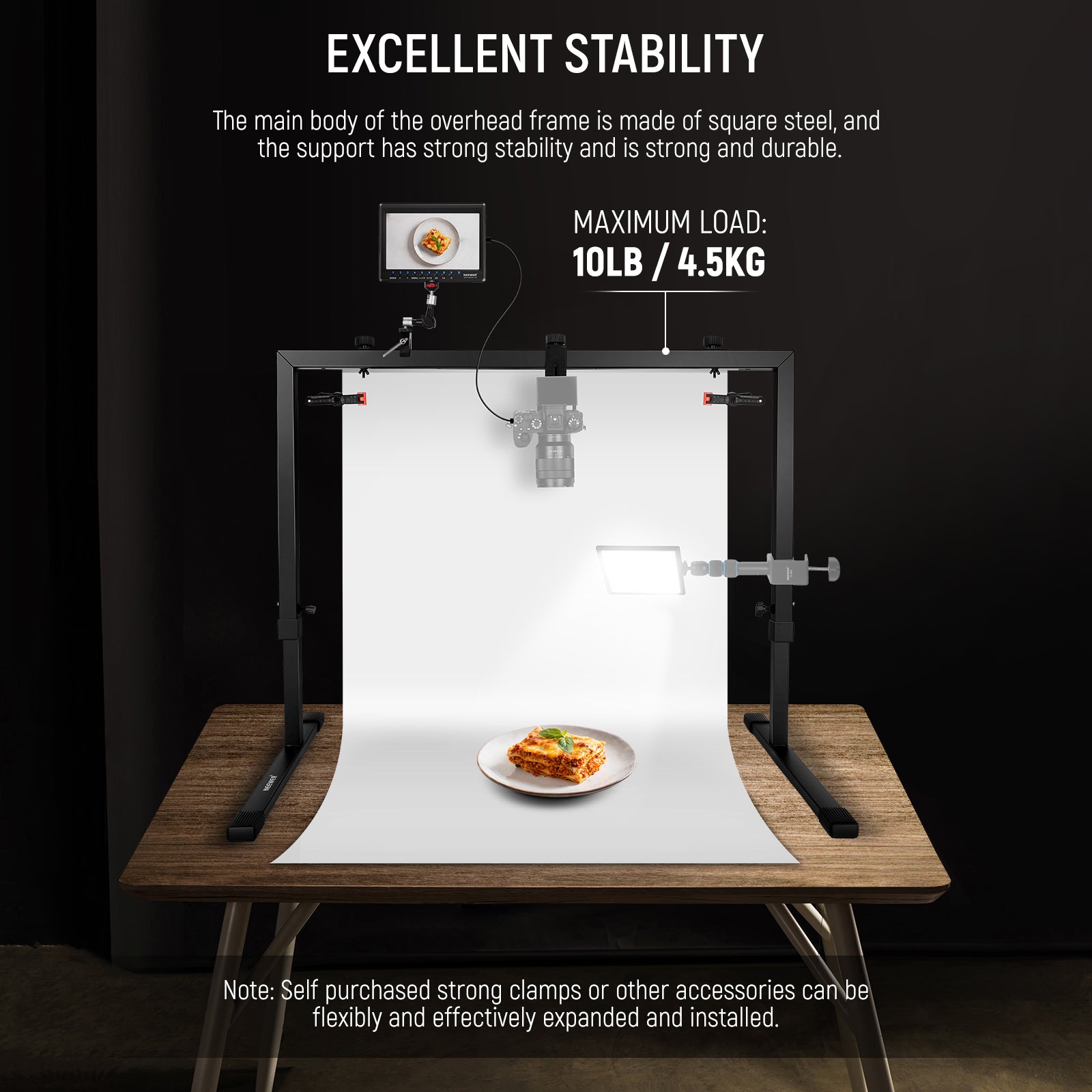 NEEWER ST100 Overhead Camera Tabletop Stand features a durable steel construction.