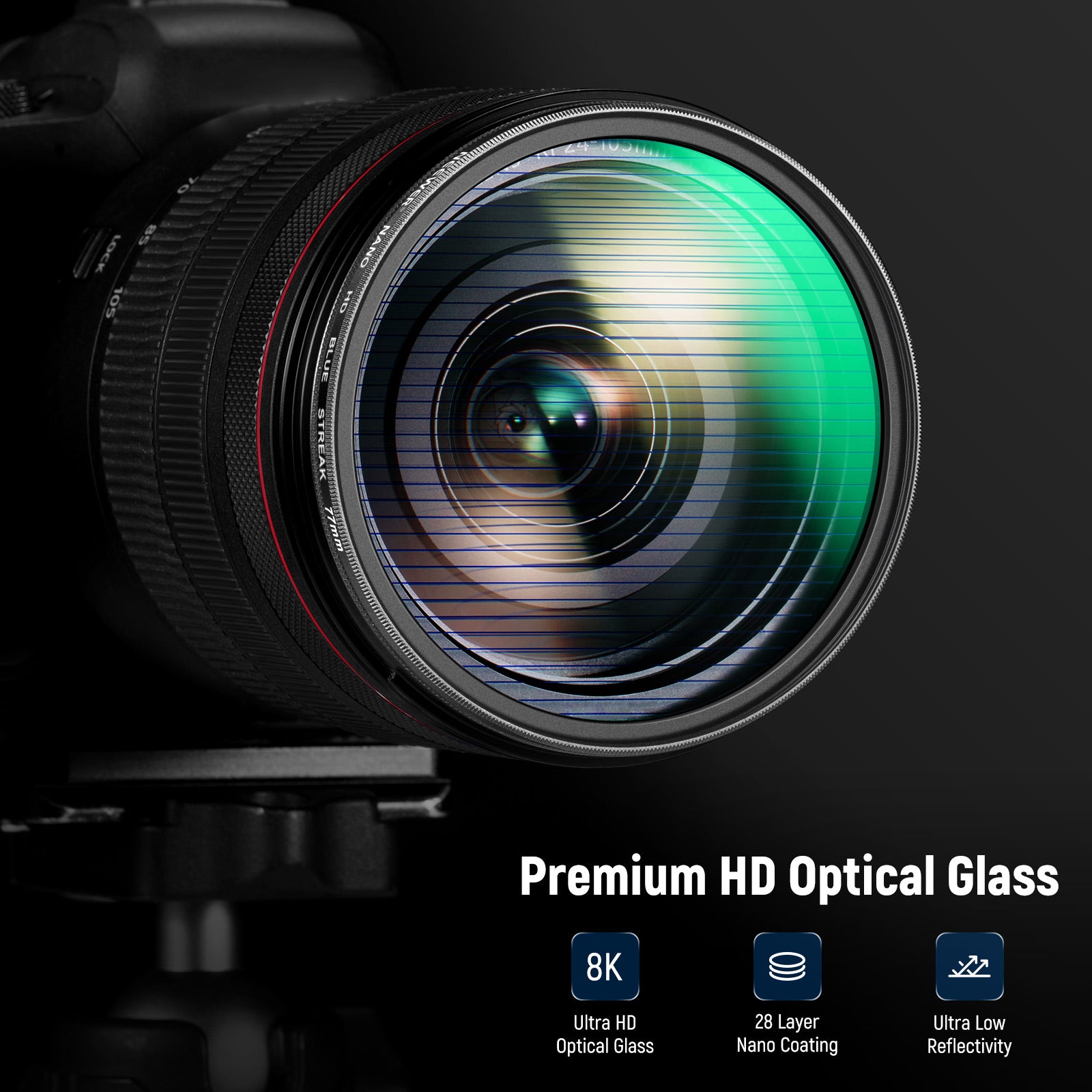 The Blue Streak Filter is made of premium HD optical glass