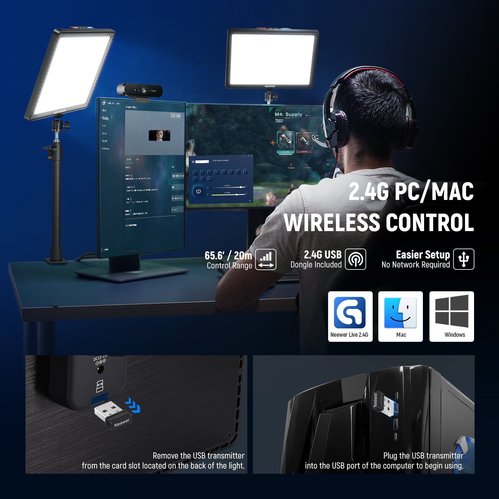 Use the 2.4G USB to control the NEEWER GL1 PRO Key Light Streaming Light