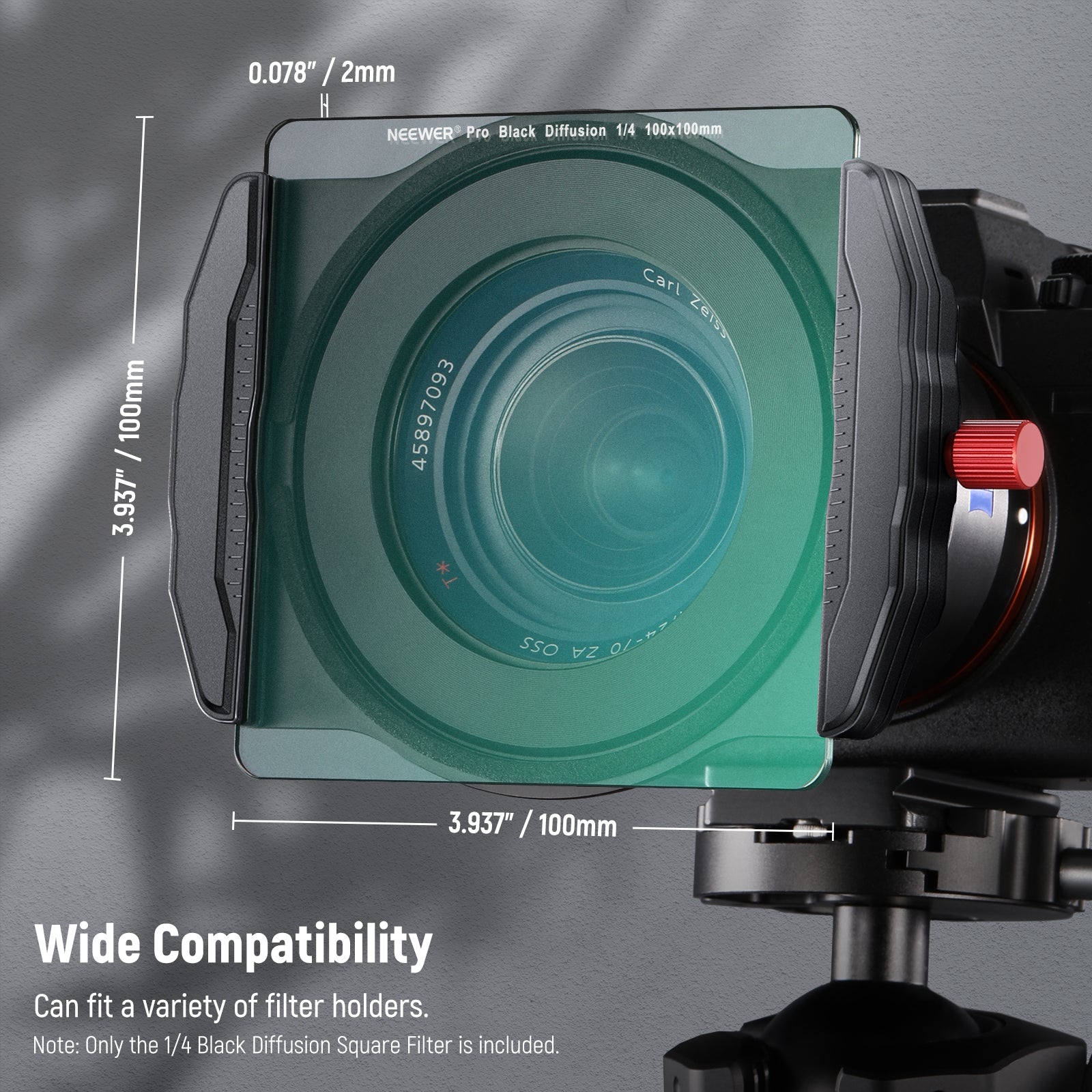 the square filter is compatible with the Cokin Z pro filter holder and NEEWER filter holder