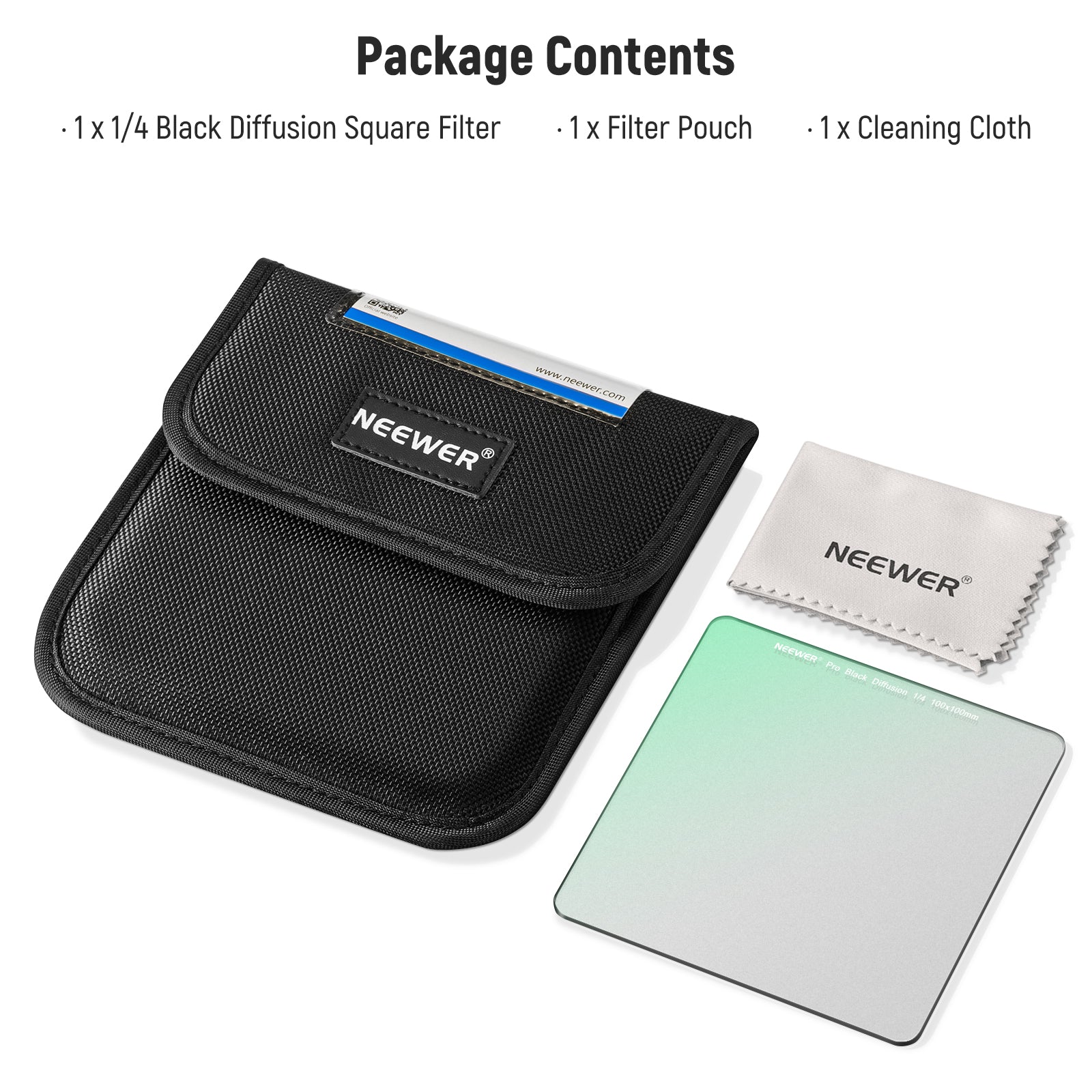 Package Contents of the NEEWER 100x100mm 1/4 Black Diffusion Square Filter