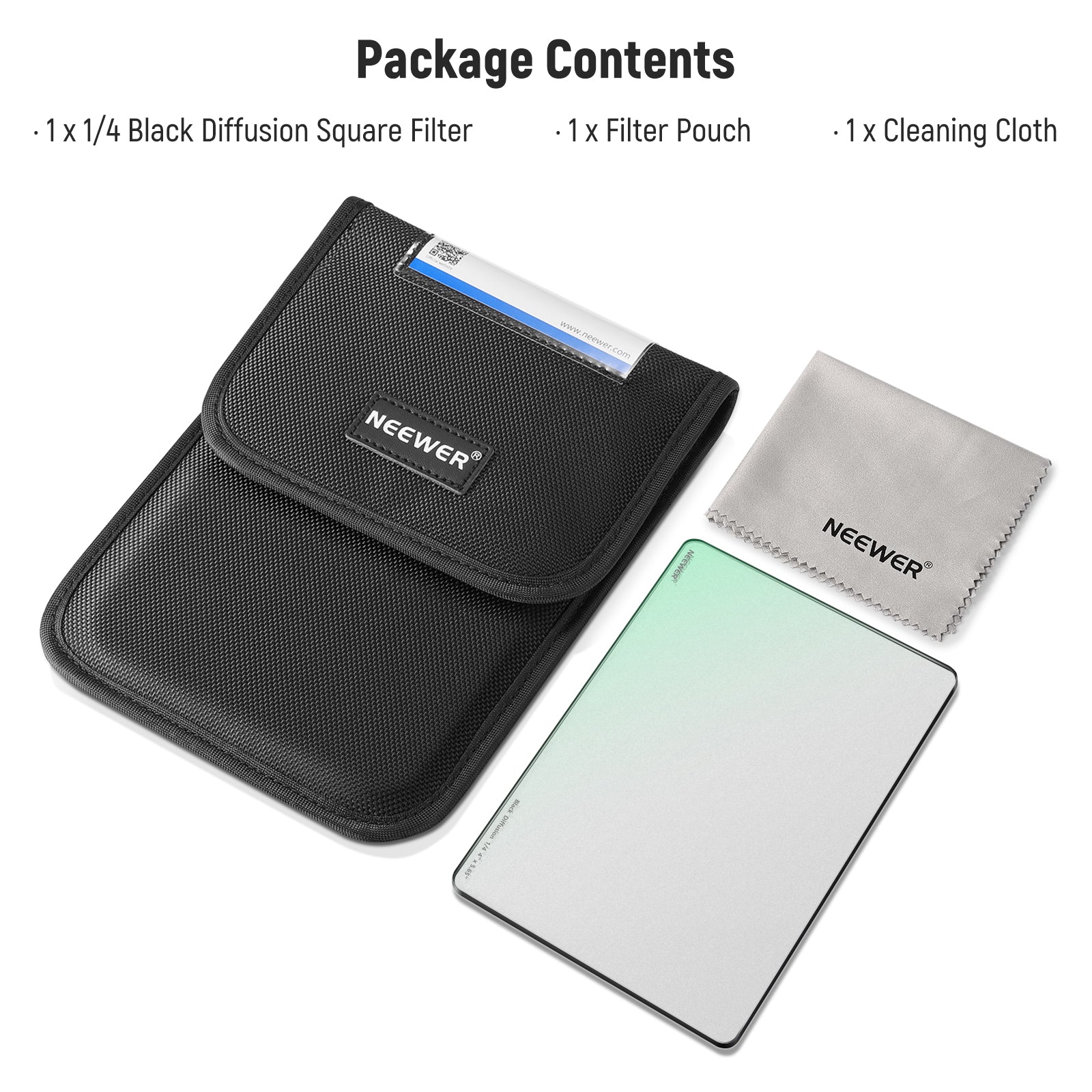 Package Contents of the NEEWER 1/4 Black Diffusion Square Filter