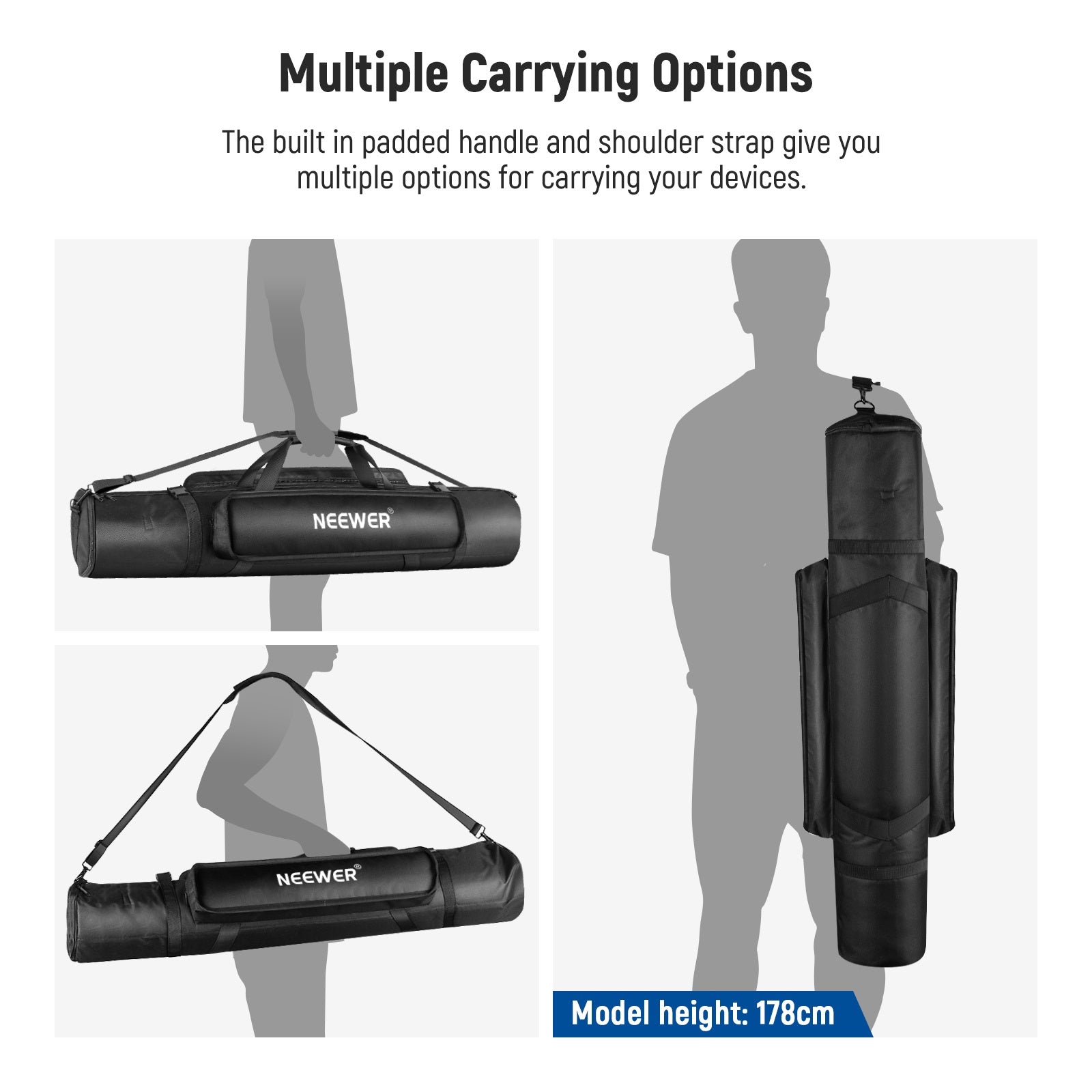 NEEWER 1.2m Tripod Carrying Case gives you multiple options for carrying your devices.