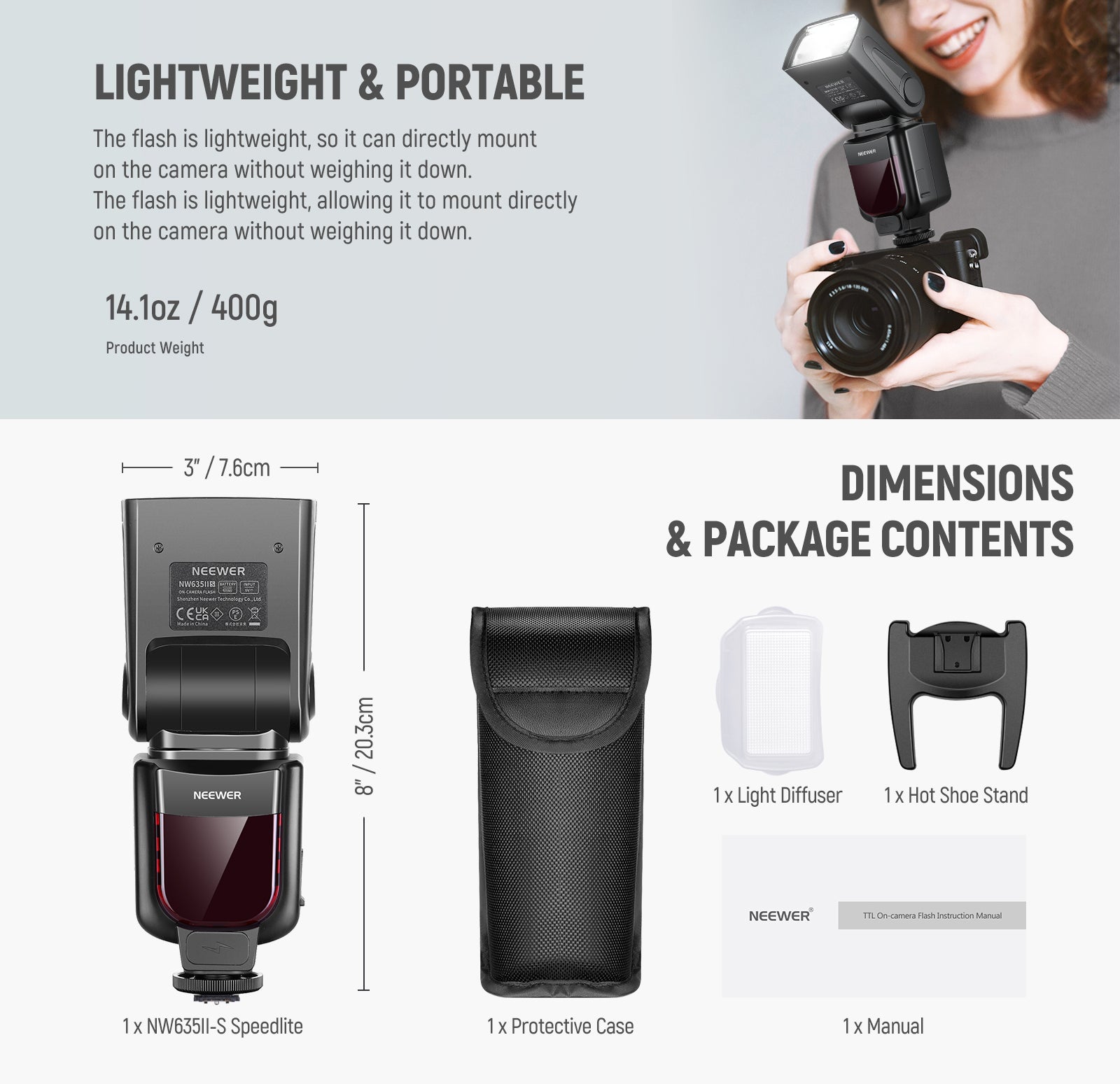 Package Contents of the NEEWER NW635II-S TTL Camera Flash Speedlite