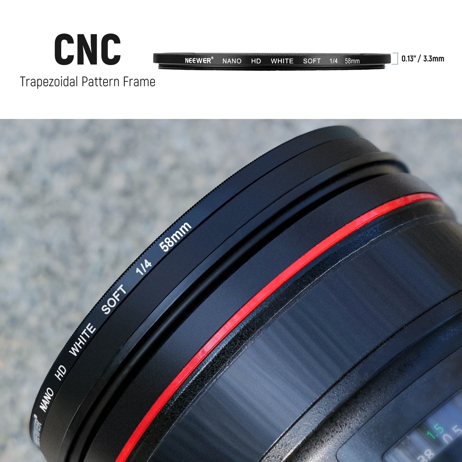 The slim frame avoids unnecessary vignettes on wide angle lenses.