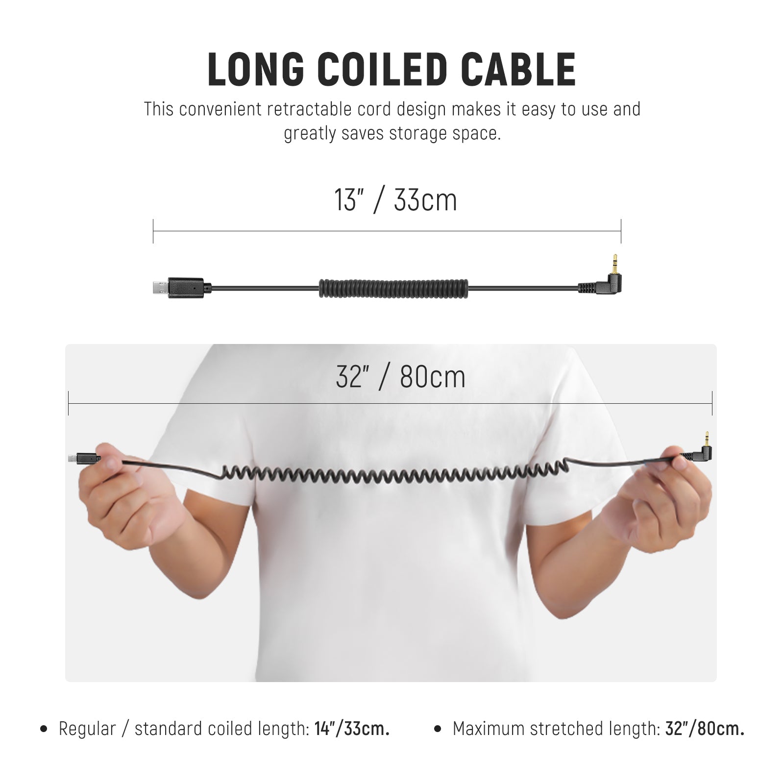 NEEWER 2.5mm to S2 Remote Shutter Release Cable features a retractable cord design.