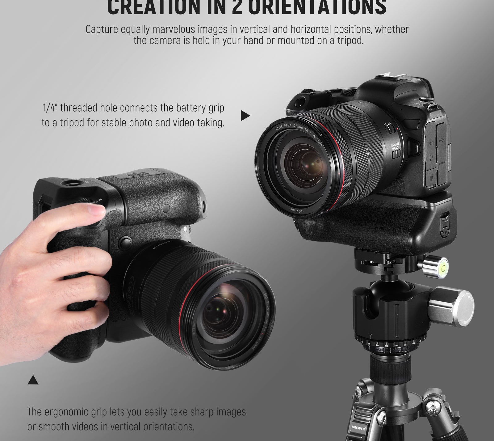 NEEWER BG-R10 Replacement Battery Grip lets you capture vertical images and videos the same way as you do horizontally