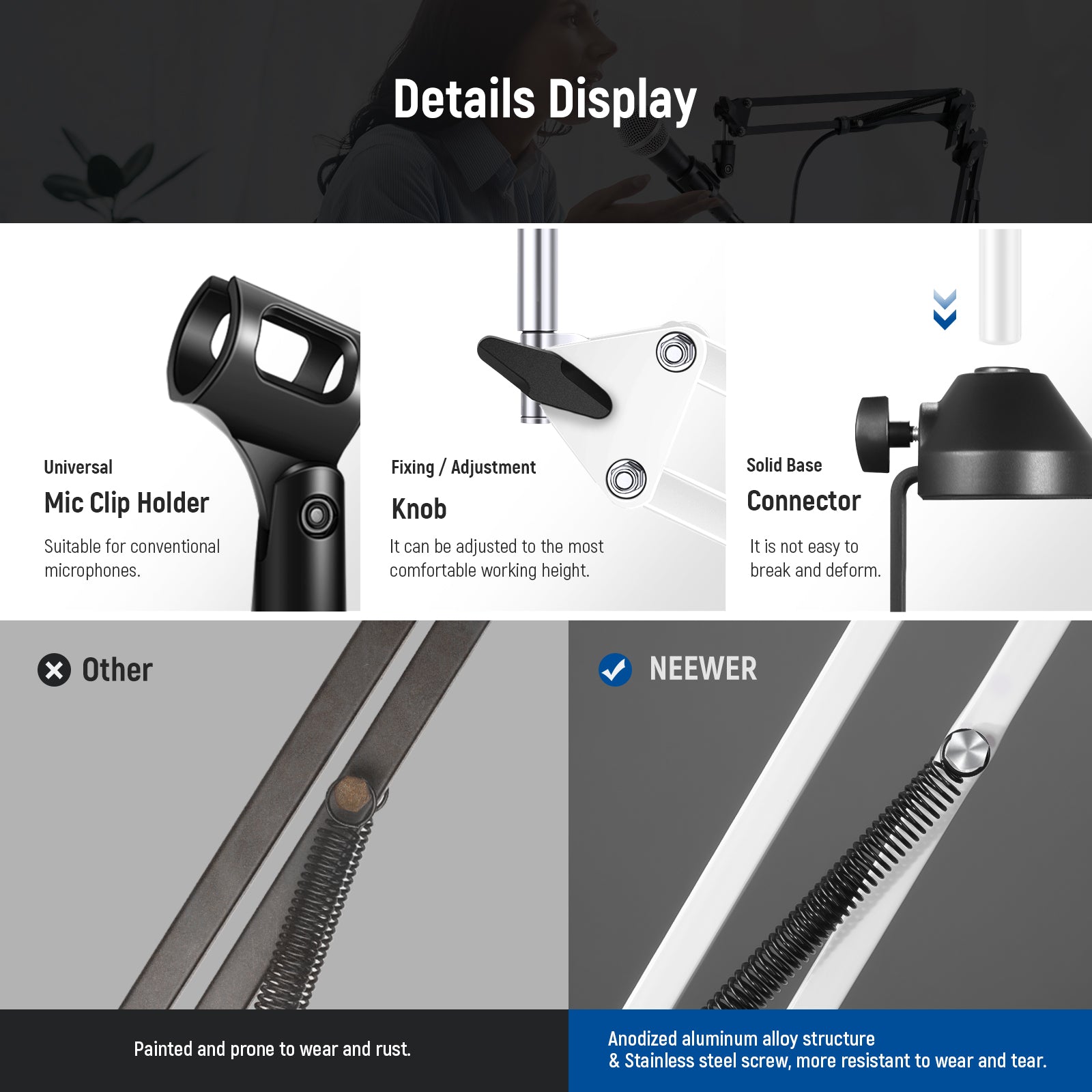 Product details of the NEEWER NW-35 Adjustable Desk Microphone Boom Arm