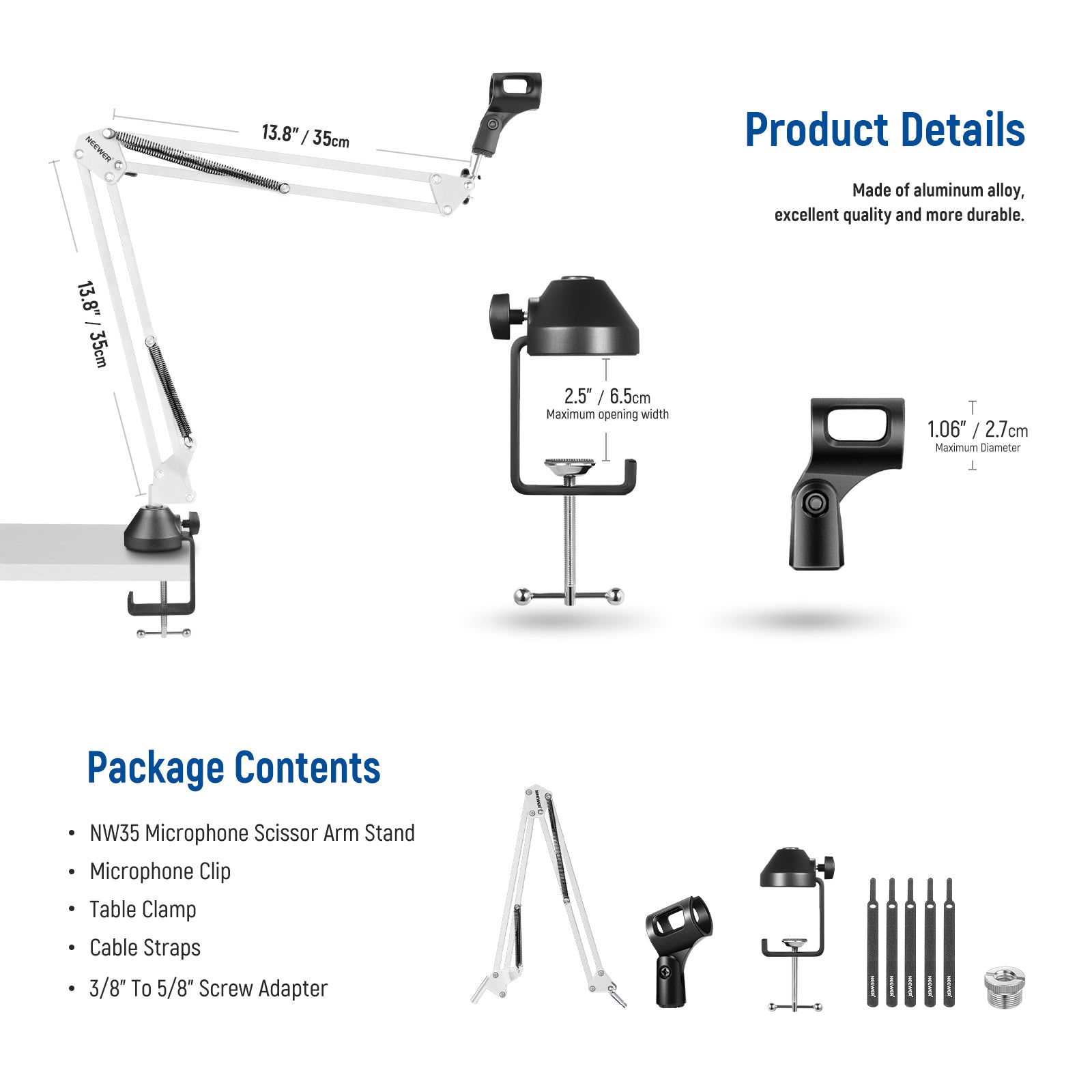 Package Contents of the NEEWER NW-35 Adjustable Desk Microphone Boom Arm Kit
