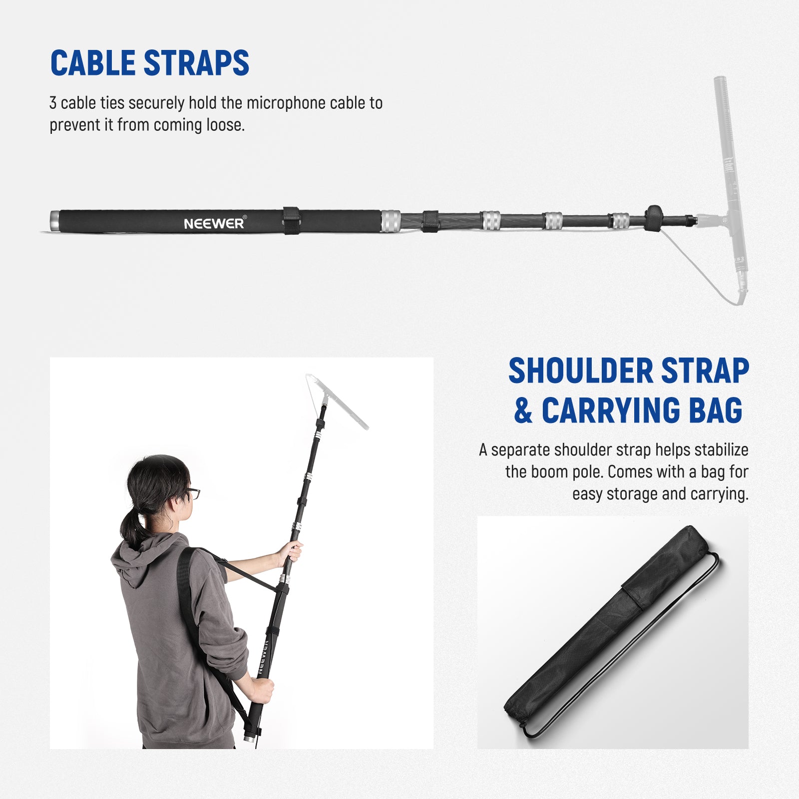 Three cable straps help you organize the cable with ease