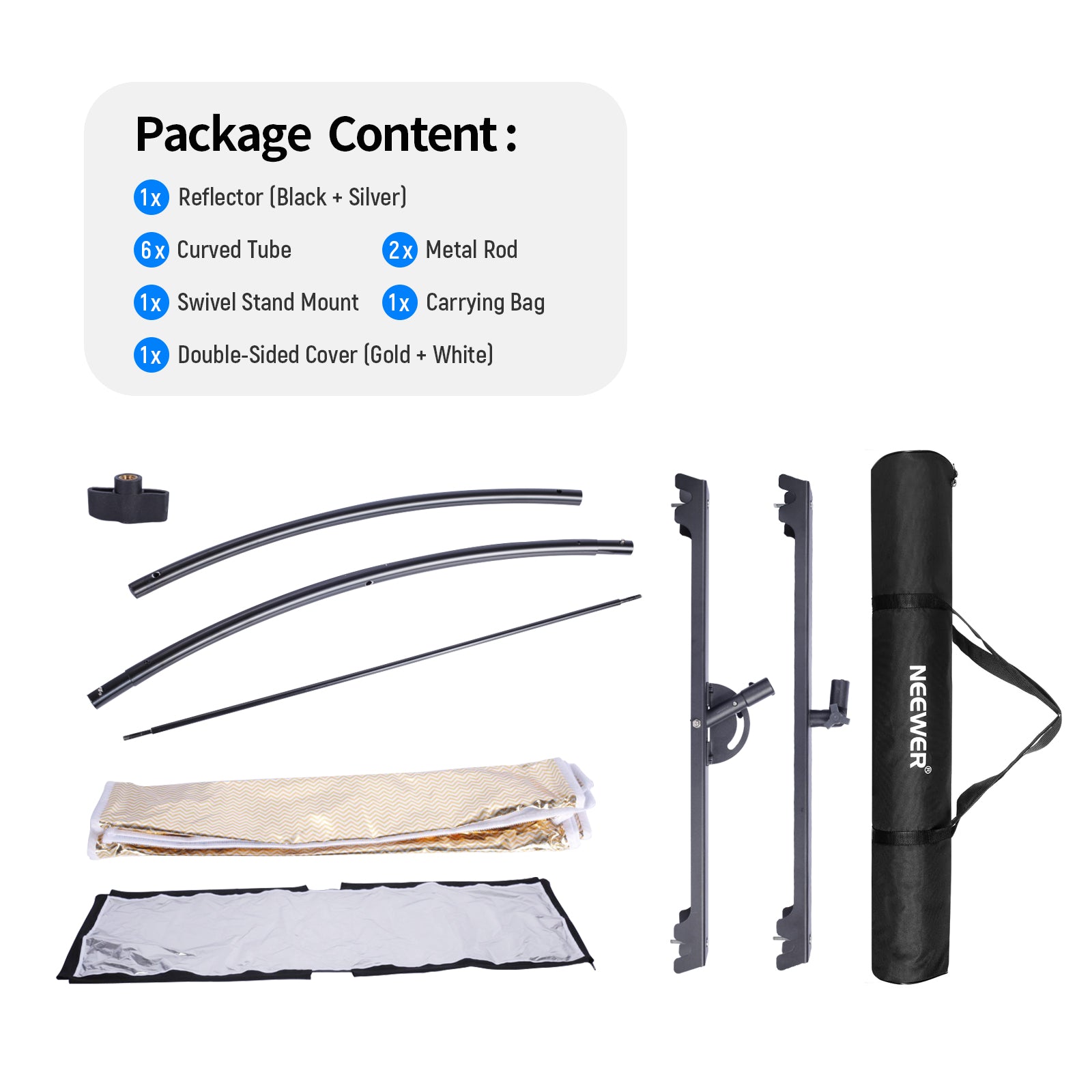 Package Contents of the NEEWER 100 x 45cm Clamshell Light Reflector Diffuser