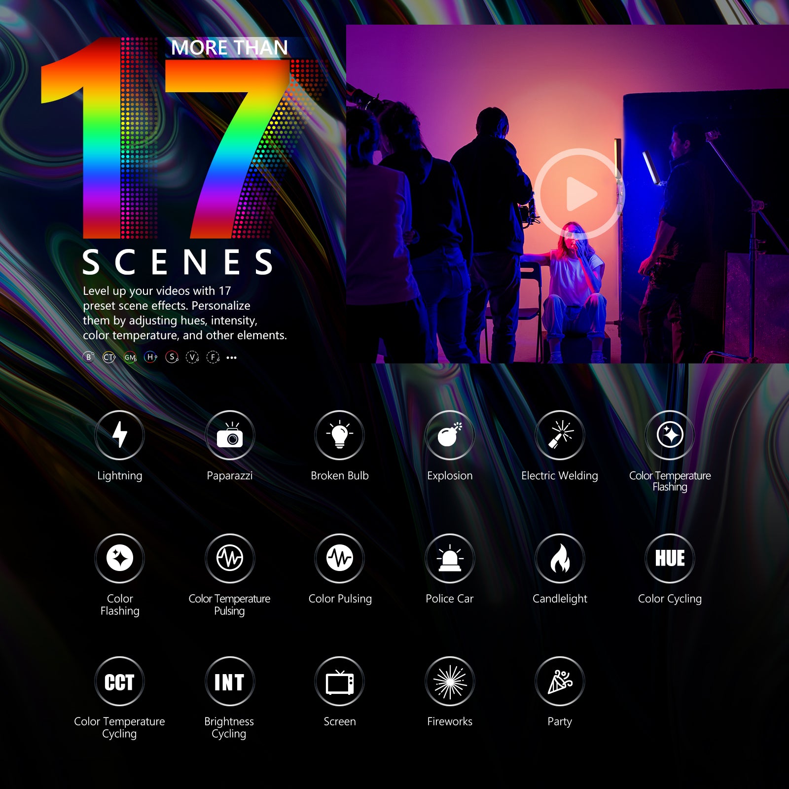 NEEWER RGB1 RGB Light Stick offers 17 scenes.