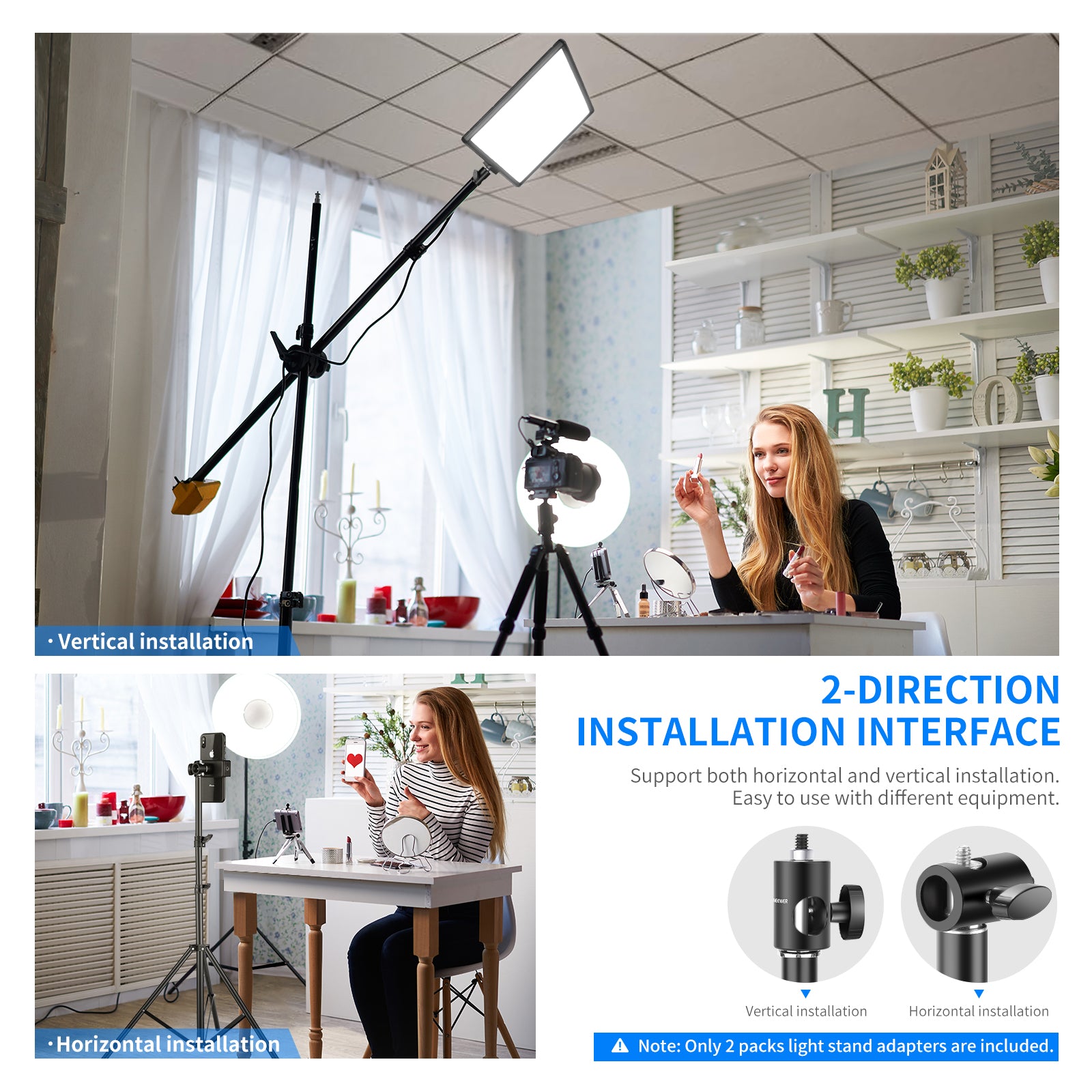 NEEWER ST12 Rapid Adapter supports both horizontal and vertical installation.
