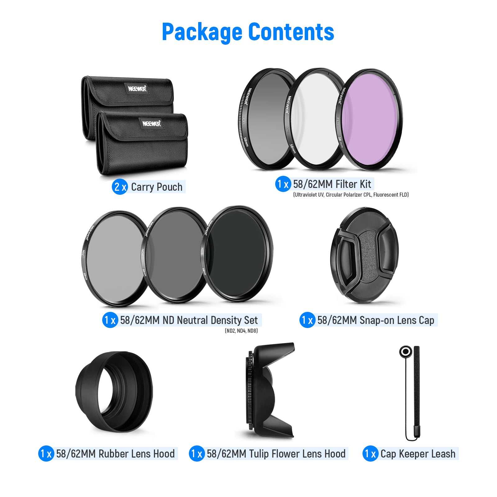 Package Contents of the NEEWER Lens Filter Kit