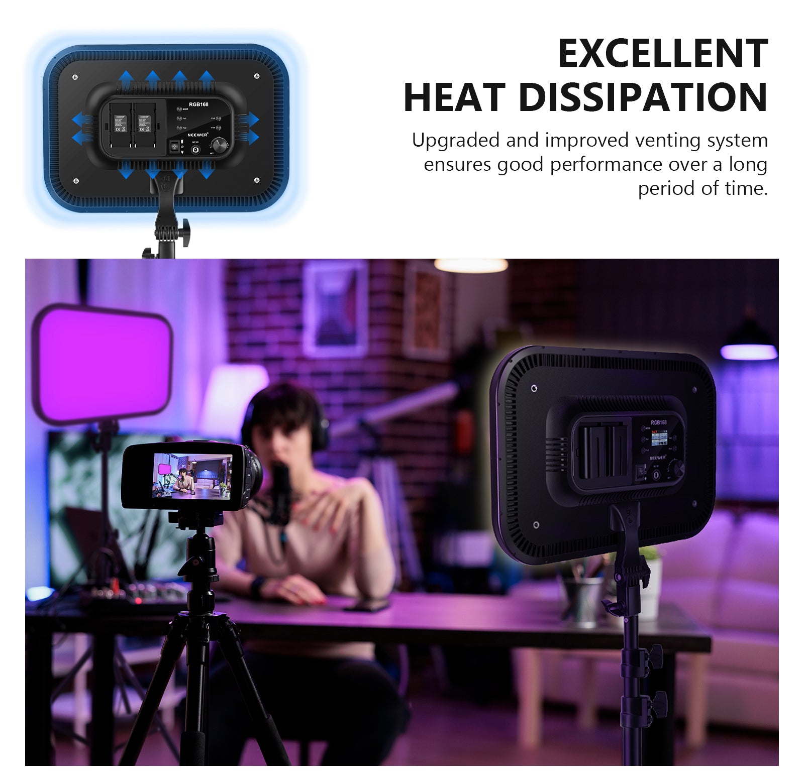 NEEWER RGB168 LED Panel Light ensures good performance over a long period of time.