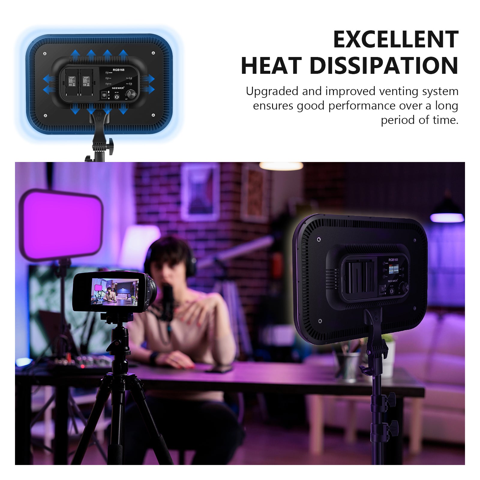 NEEWER RGB168 LED Panel Light ensures good performance over a long period of time.