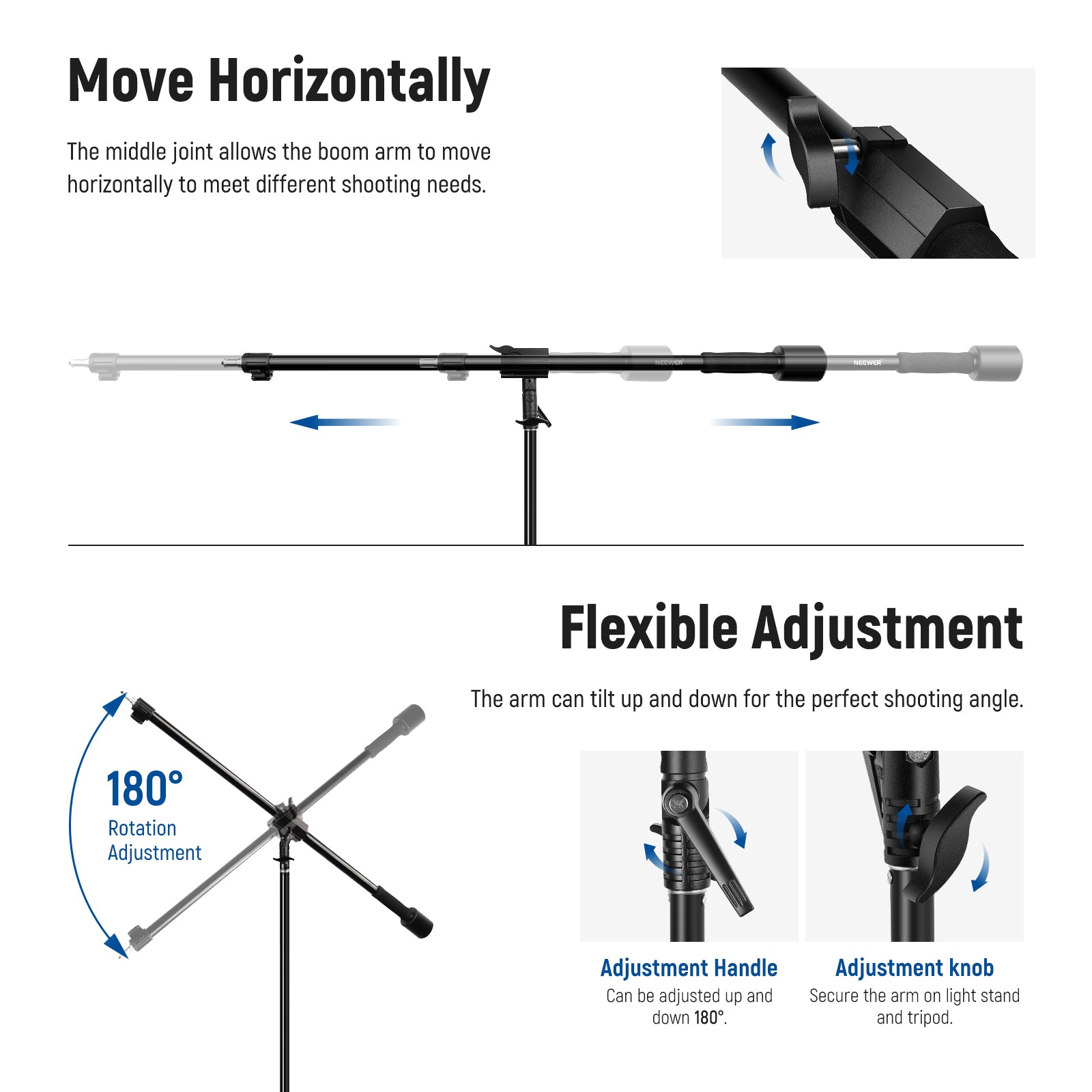NEEWER 300cm Heavy Duty Light Stand has an extendable boom arm