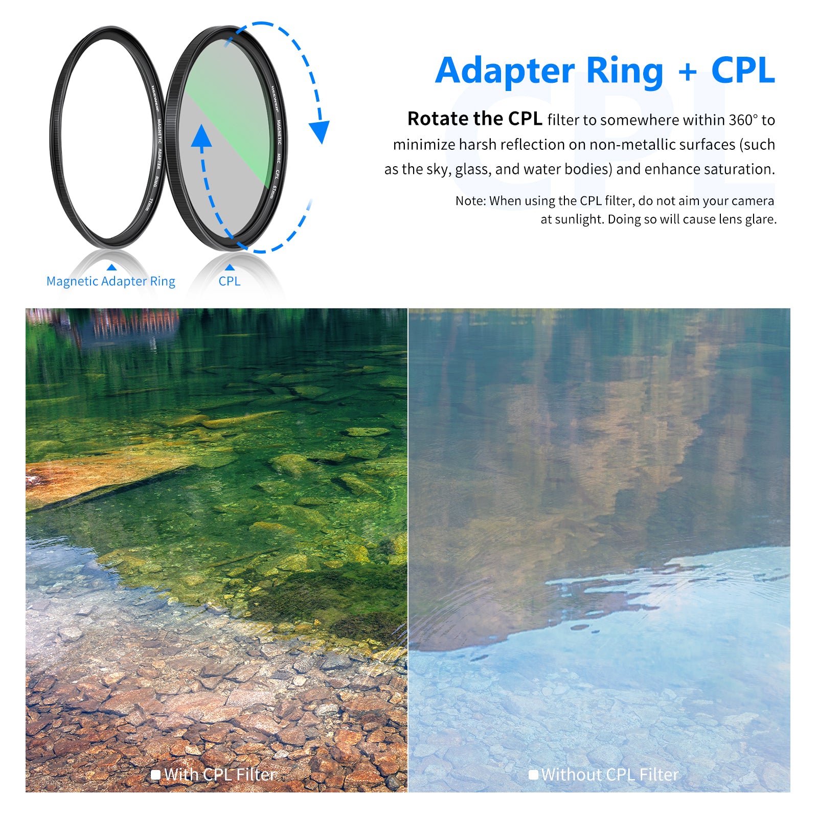 CPL filters help reduces glare from a non-metallic surface