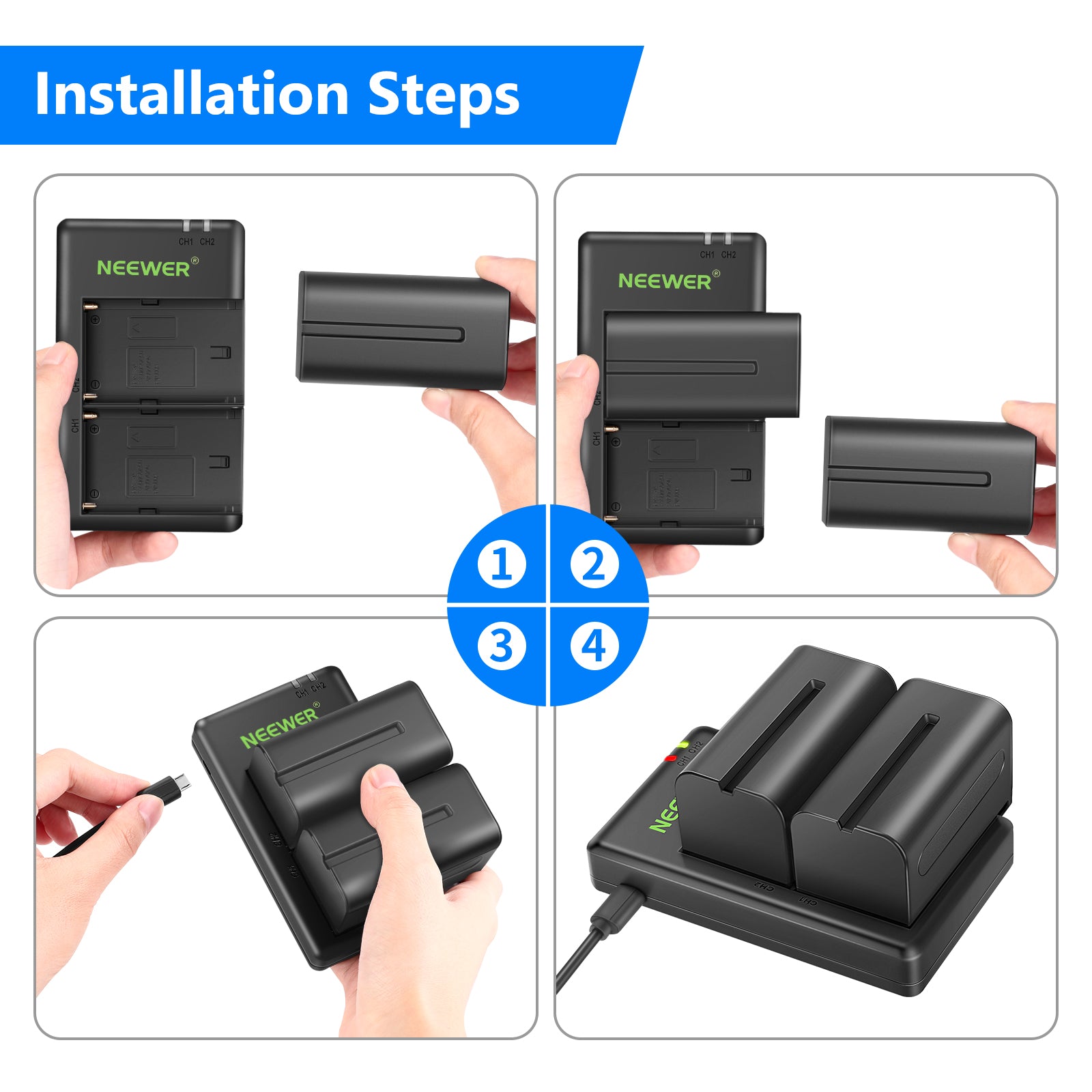 Neewer NP-F750 2-Pack 5600mAh Li-ion Replacement Battery with USB Charger