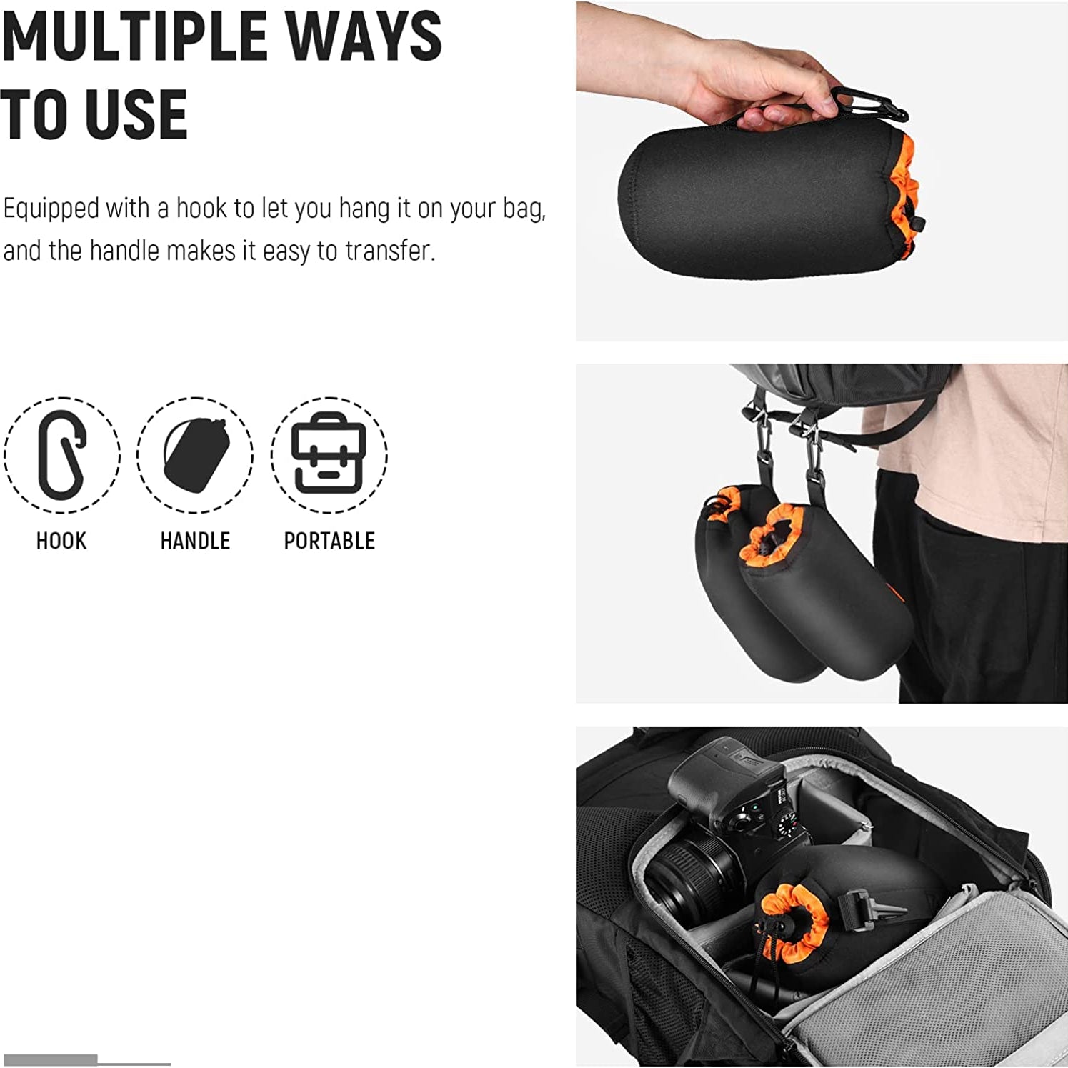 NEEWER Lens Pouch offers multiple ways to use.