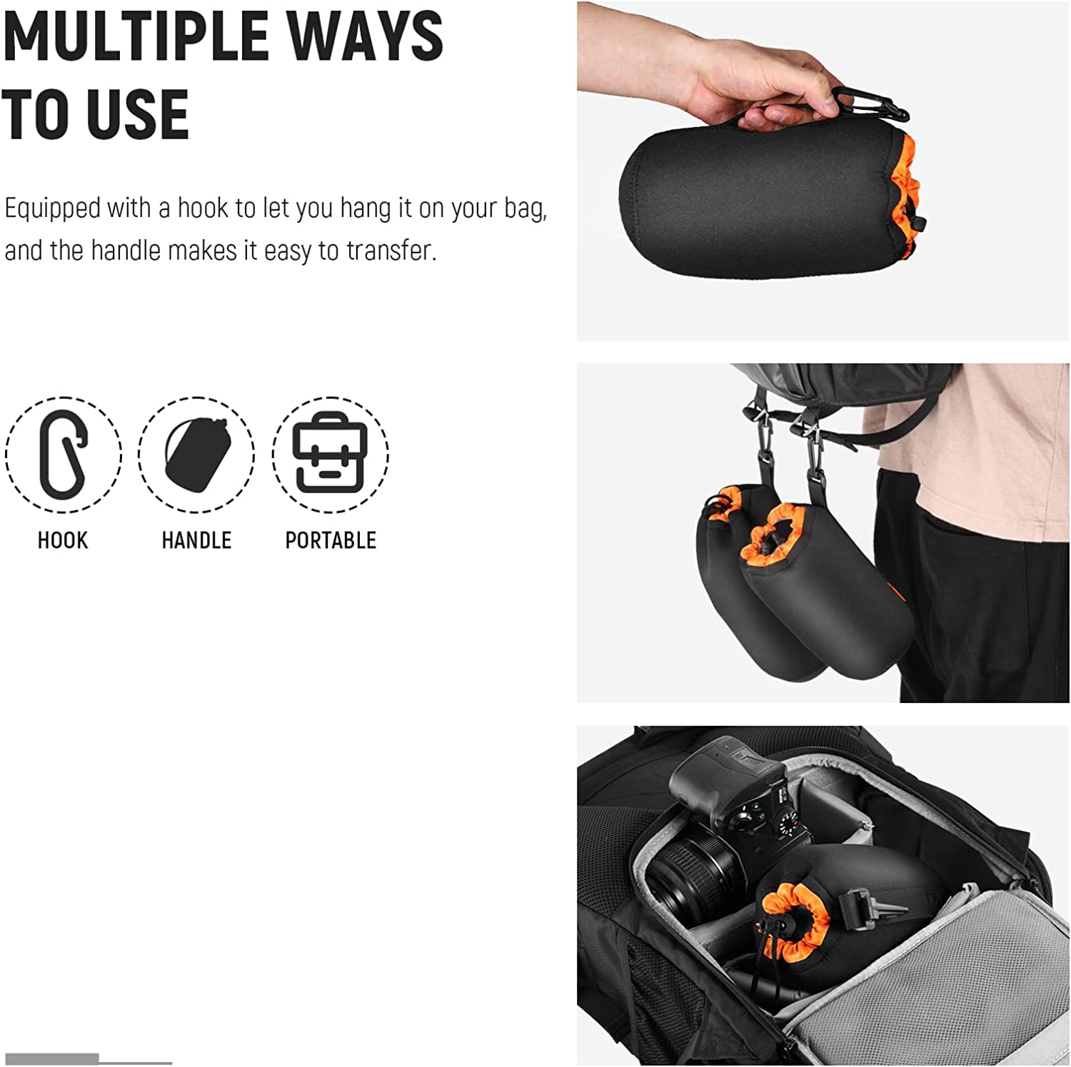 NEEWER Lens Pouch offers multiple ways to use.