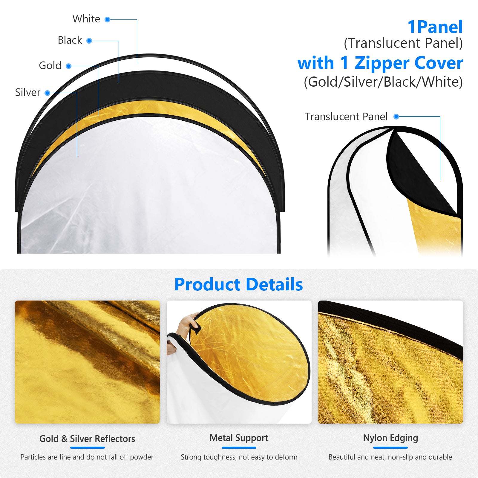 Product details of the NEEWER 5-in-1 Portable Reflector